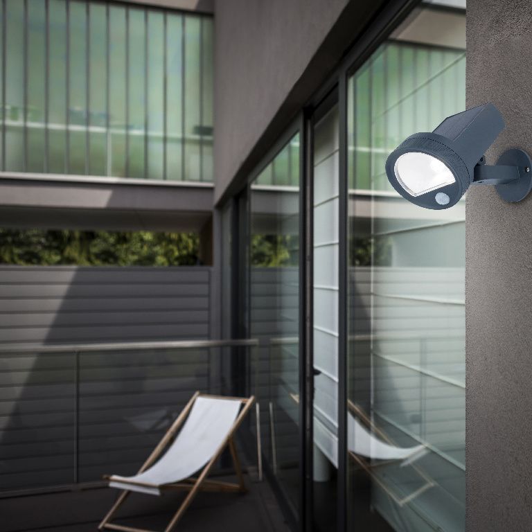 Tavares Adjustable Dark grey Solar-powered Integrated LED 2W PIR With motion sensor Outdoor Wall light