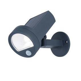 Tavares Adjustable Dark grey Solar-powered Integrated LED PIR Motion sensor Outdoor Wall light