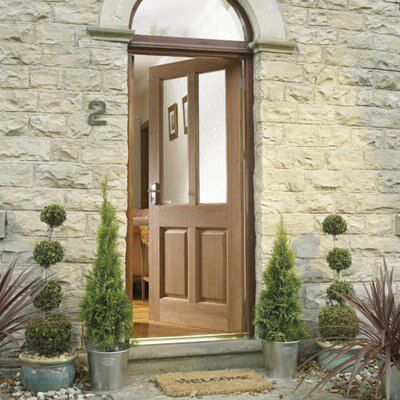 Taylor 2 panel Glazed Cherry veneer External Patio Door, (H)1981mm (W)762mm