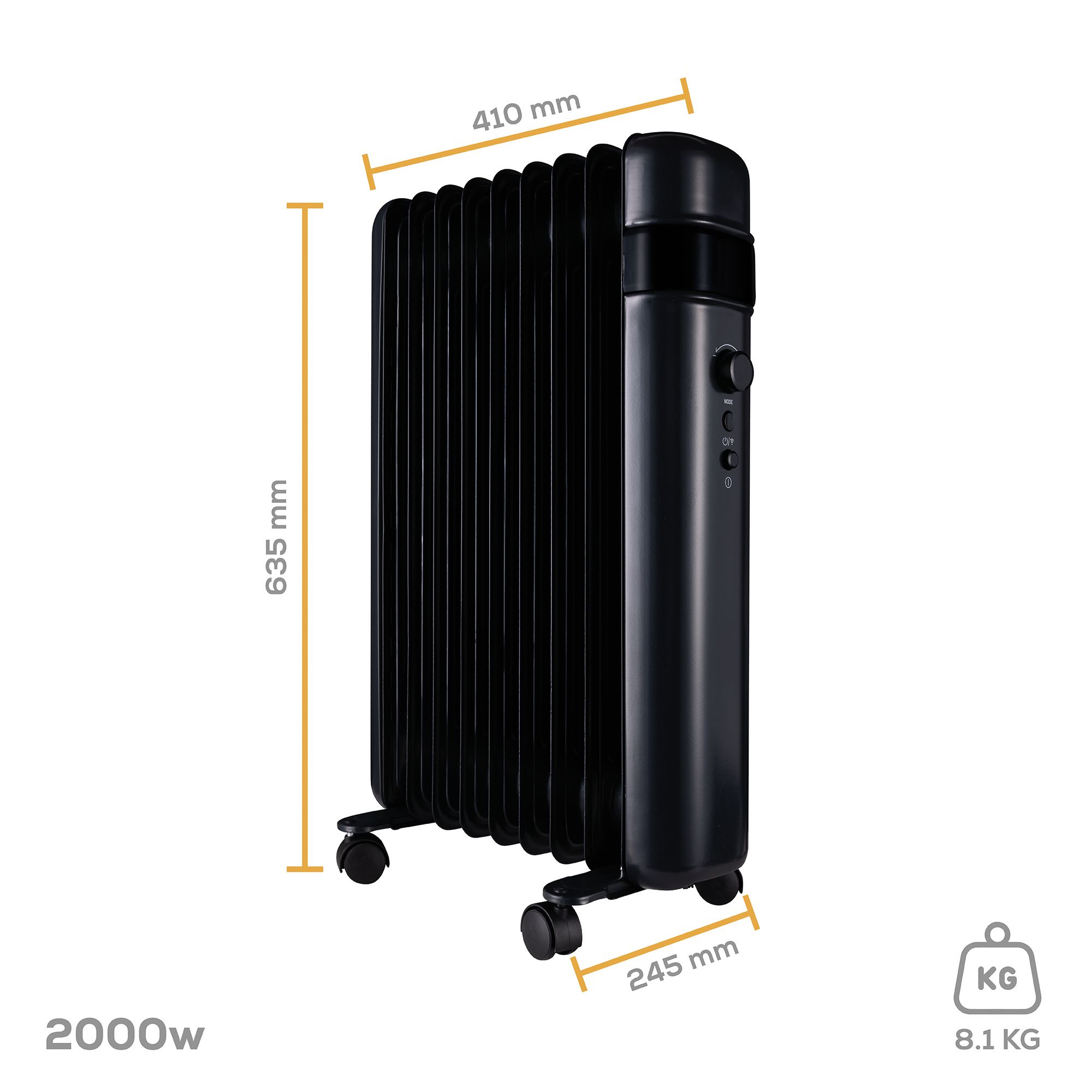 TCP Smart 220-240V 2kW Black Oil-filled radiator