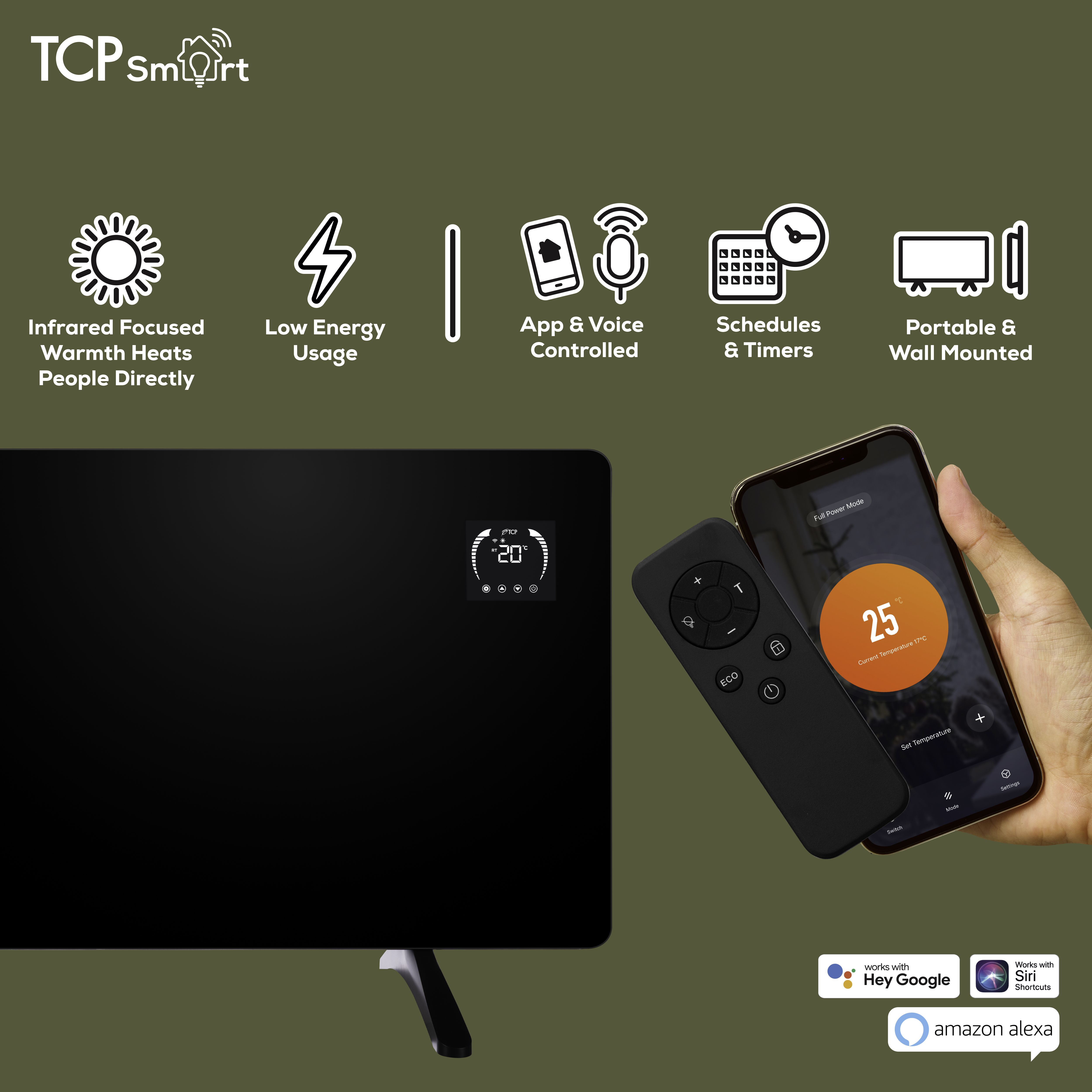 TCP Smart Electric Smart Wi-Fi Voice & app controlled 600W Black ...