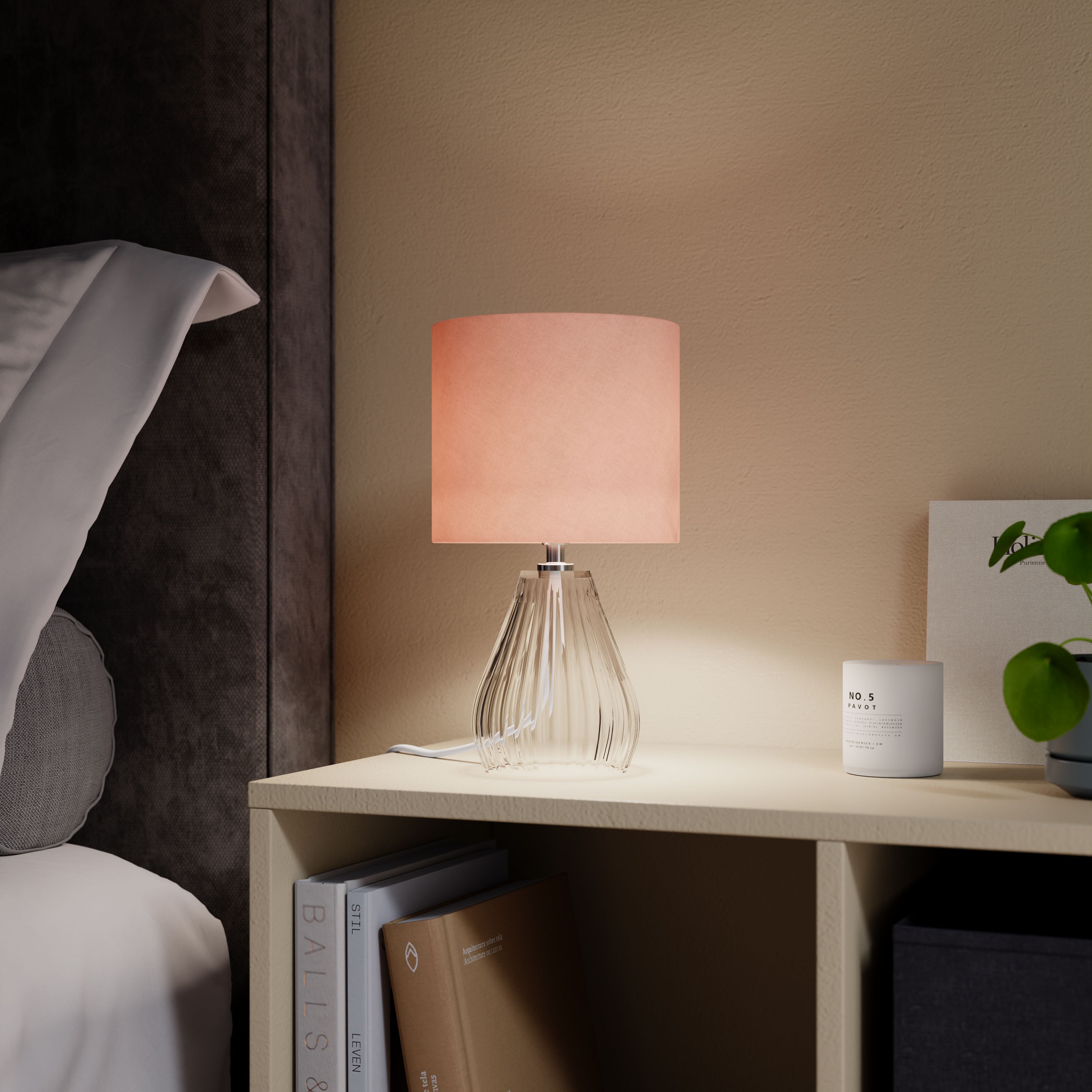 Teardrop Gloss Pink & Clear Glass Fabric LED Table lamp