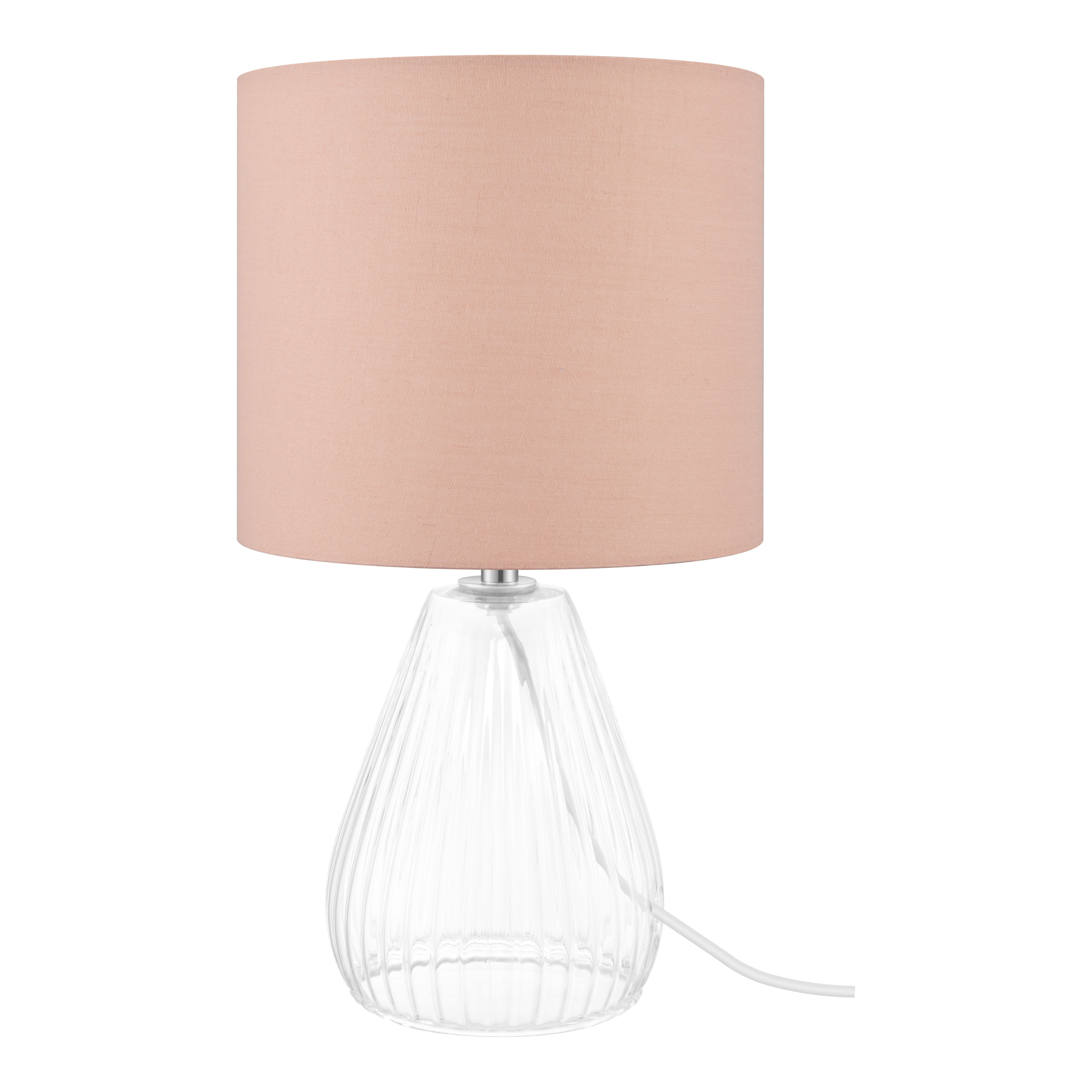 Teardrop Gloss Pink & Clear Glass Fabric LED Table lamp
