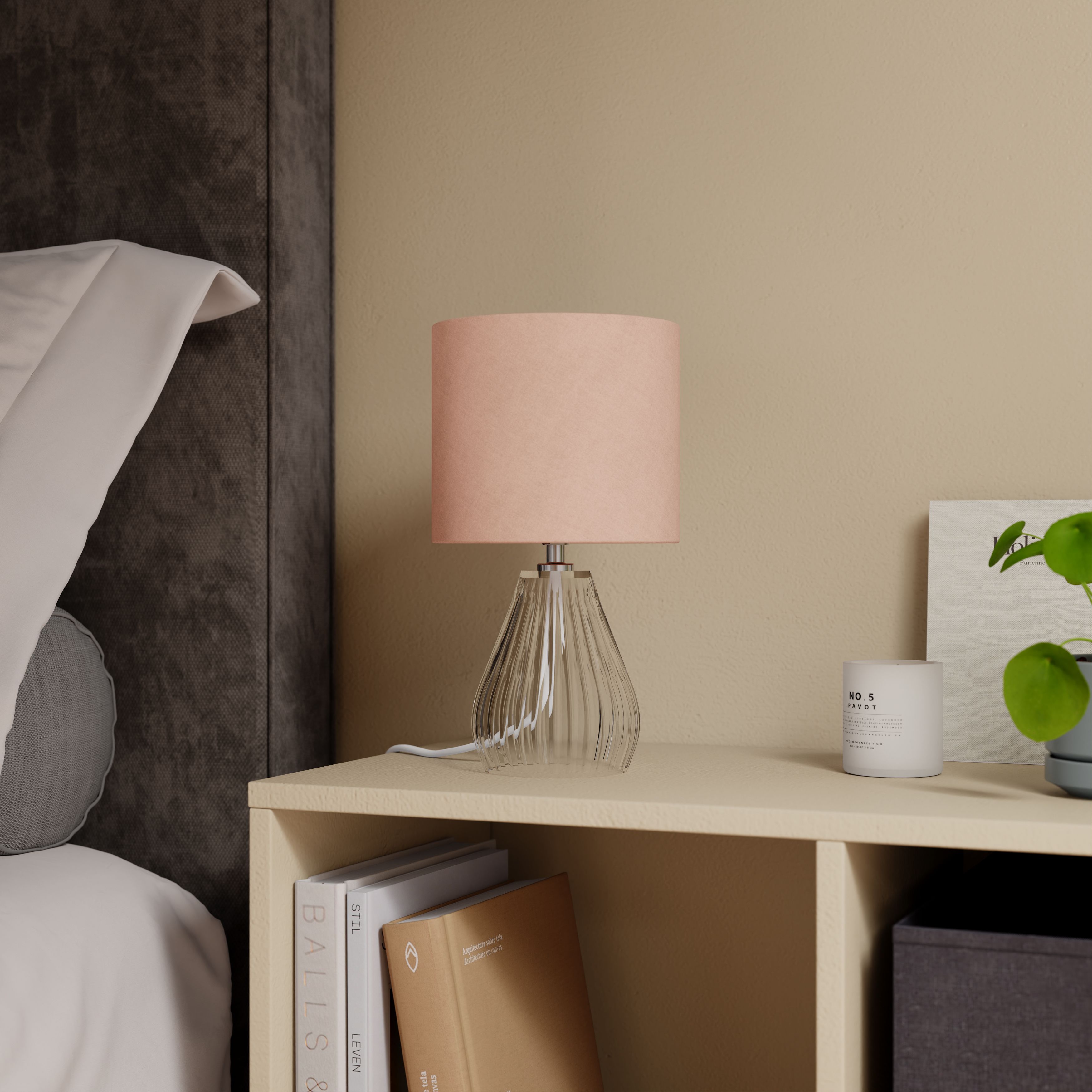 Teardrop Gloss Pink & Clear Glass Fabric LED Table lamp