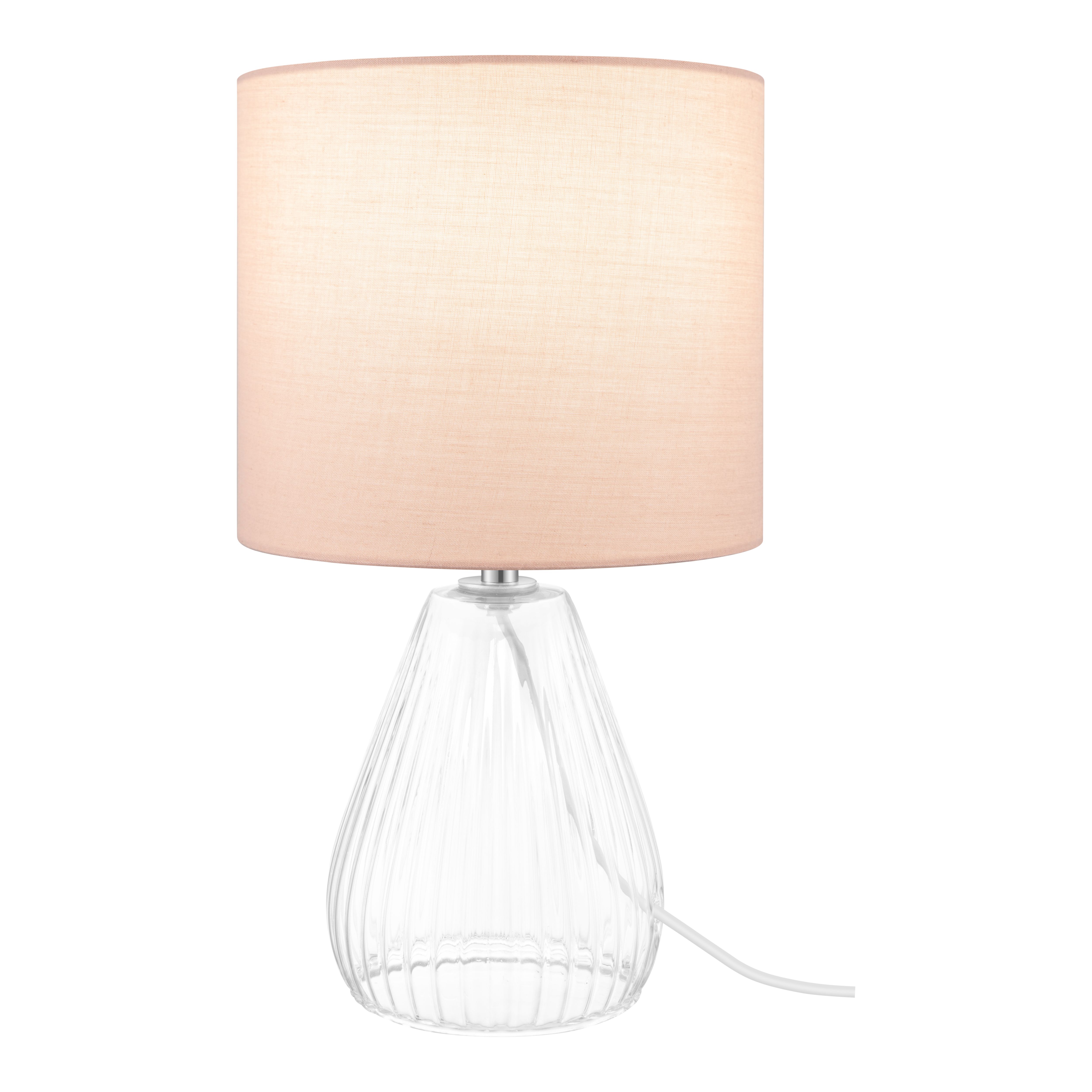 Teardrop Gloss Pink & Clear Glass Fabric LED Table lamp
