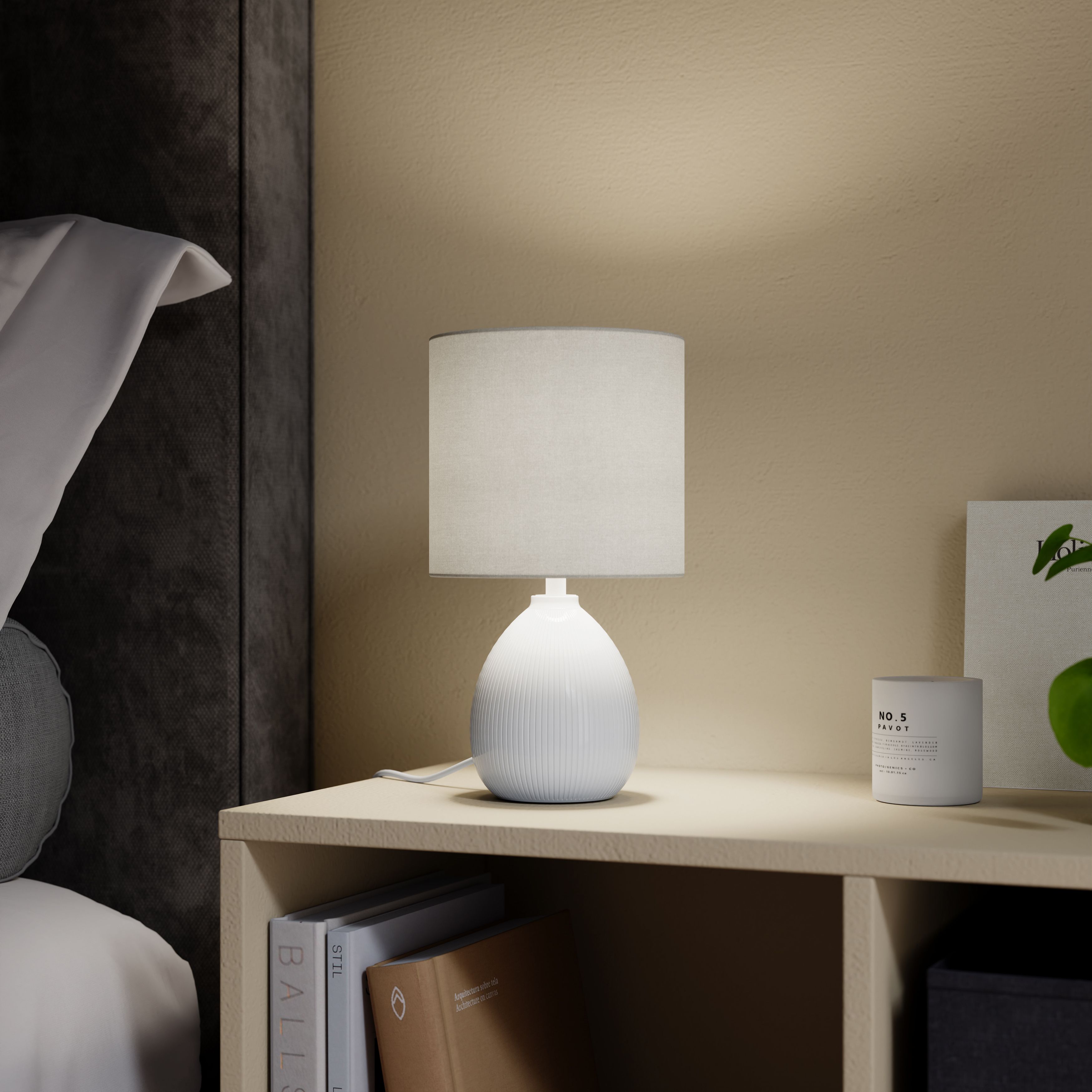 Teardrop Matt White & Taupe Table lamp