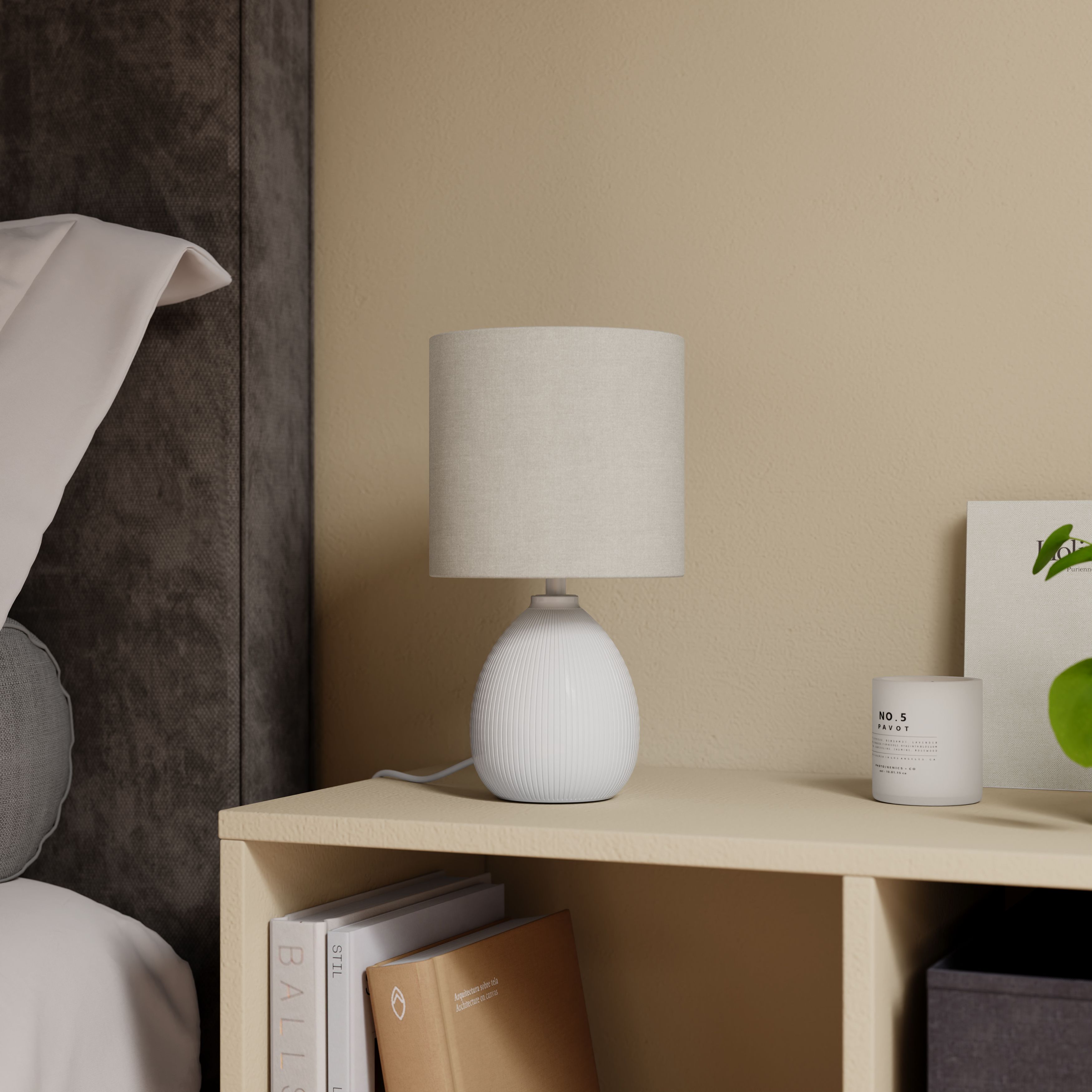 Teardrop Matt White & Taupe Table lamp