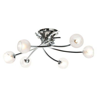 Tempest Swirl Brushed Glass & steel Chrome effect 6 Lamp Ceiling light