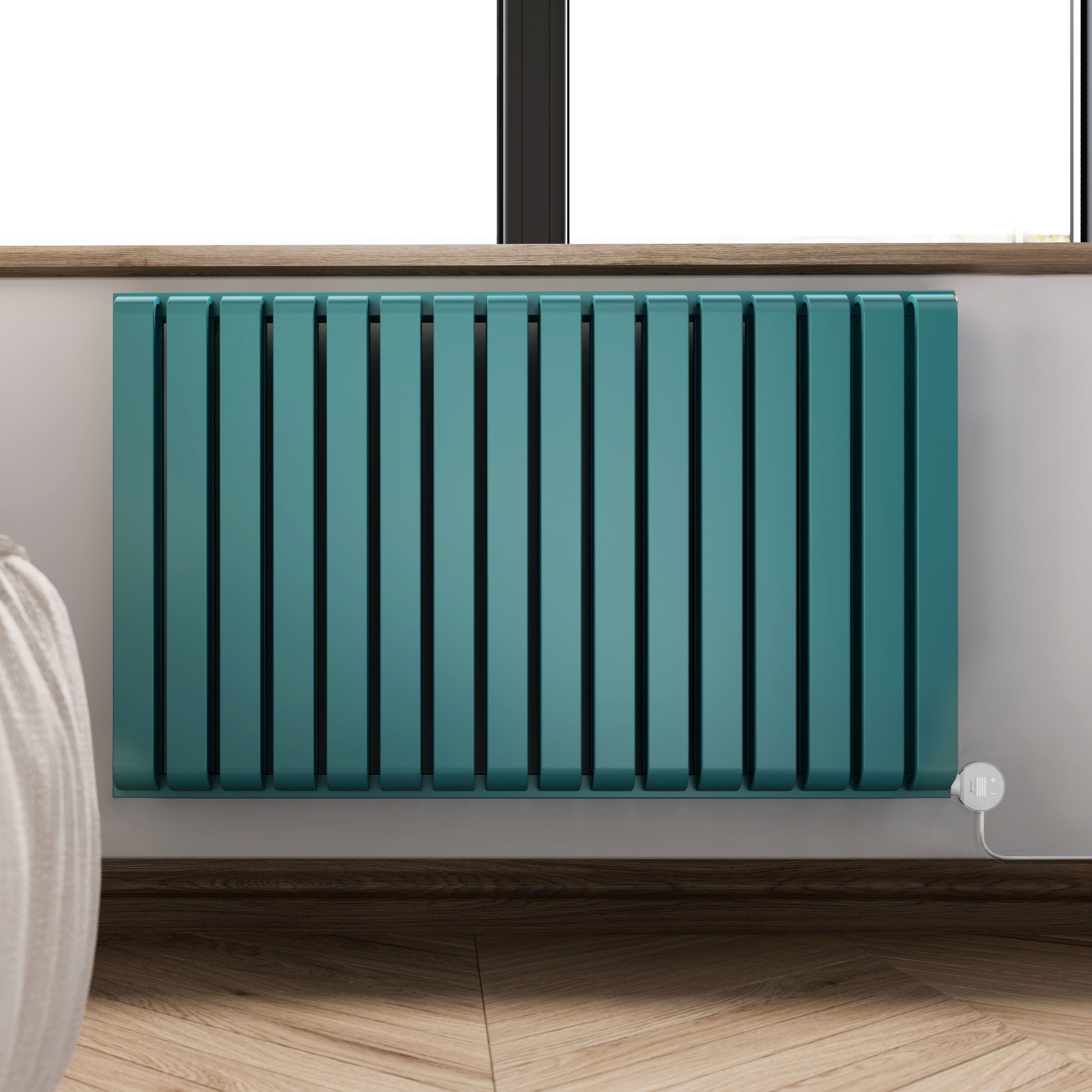 Terma 230V 1.2kW Teal Smart Horizontal Oil-filled radiator (H) 630mm x ...