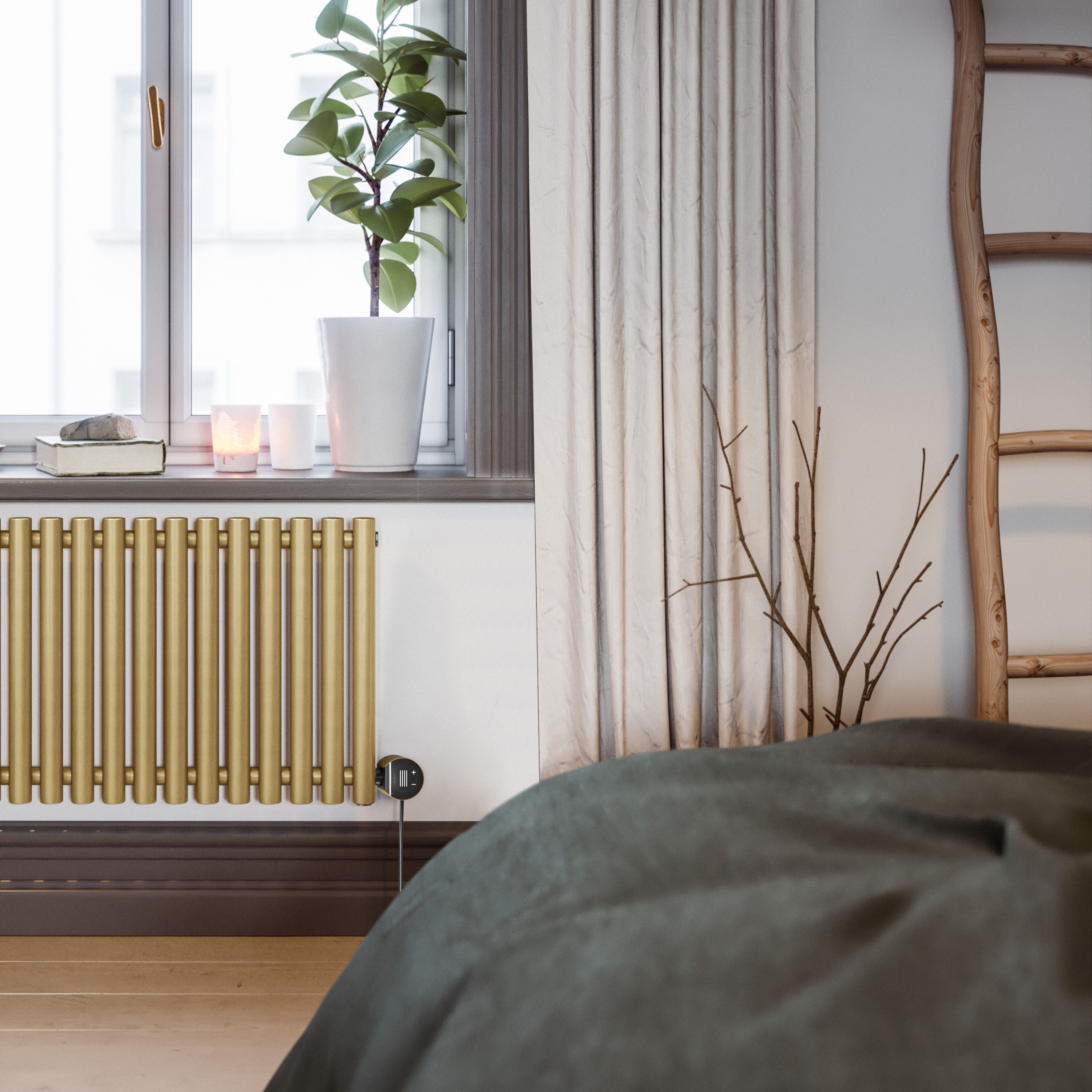 Terma 230V 1kW Brass Smart Horizontal Oil-filled radiator (H) 580mm x ...