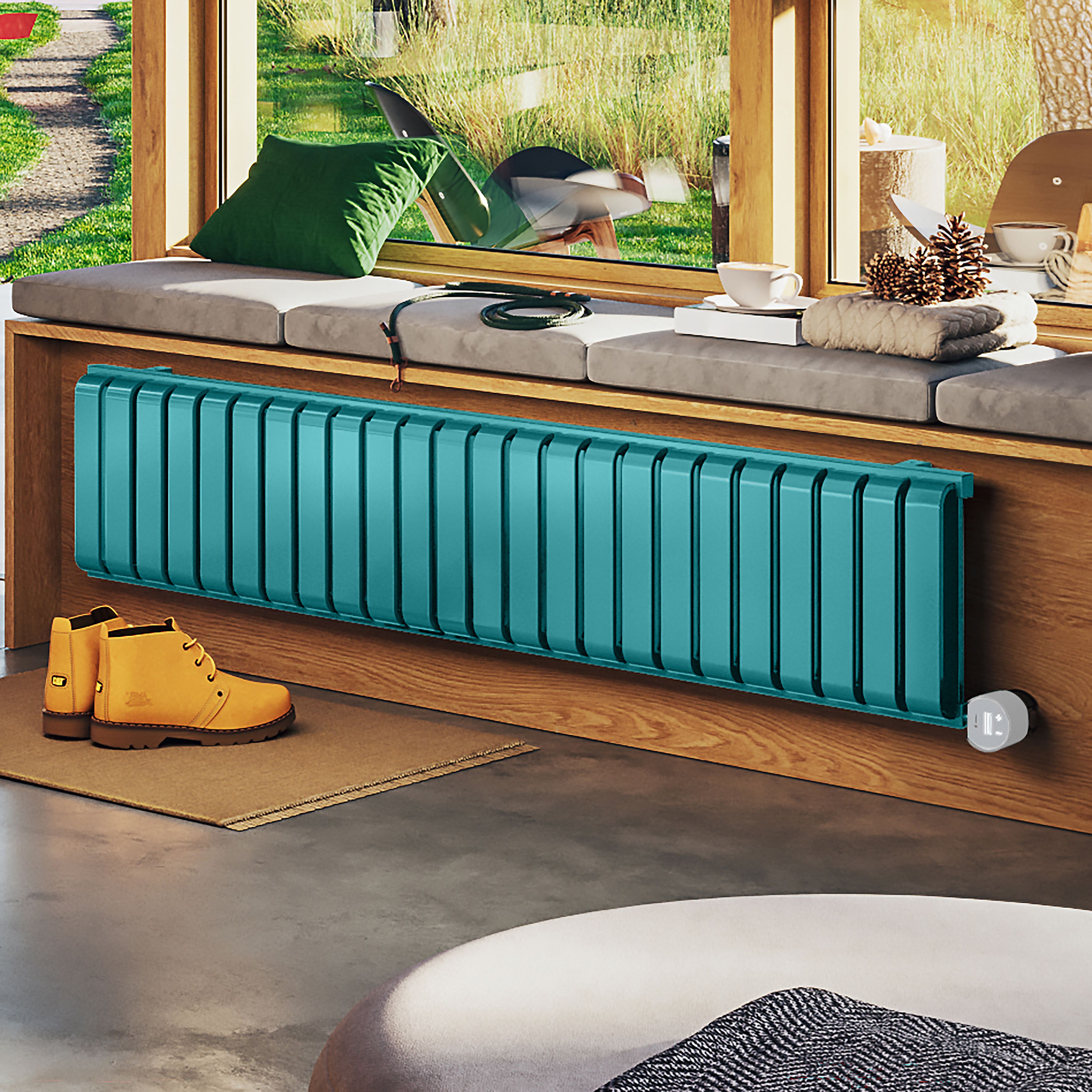 Terma 230V 1kW Teal Smart Horizontal Oil-filled radiator (H) 330mm x (W ...