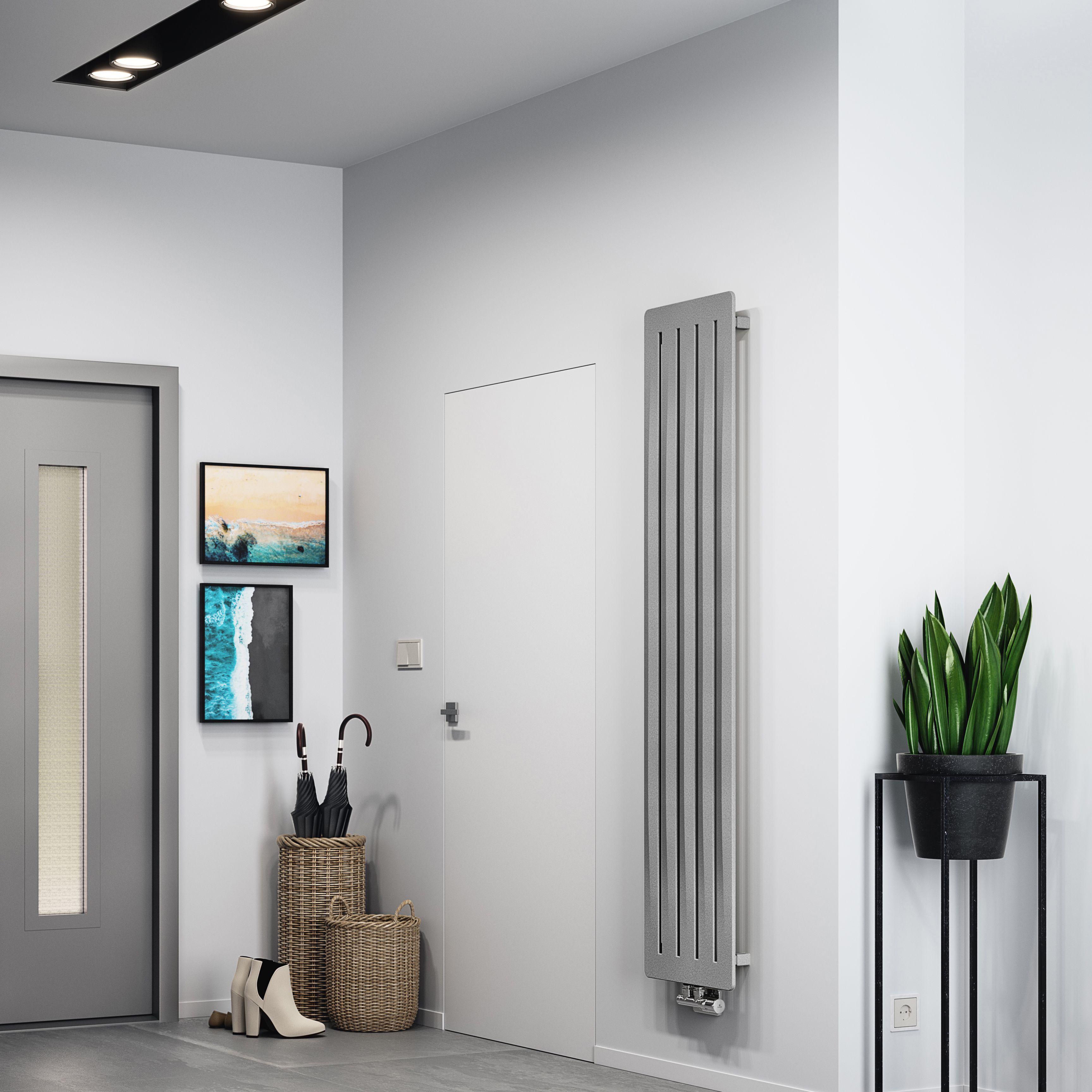 Terma Aero WGARV180041 KSPPZX Salt & pepper Vertical Designer 2240BTU Radiator, (W)410mm x (H)1800mm