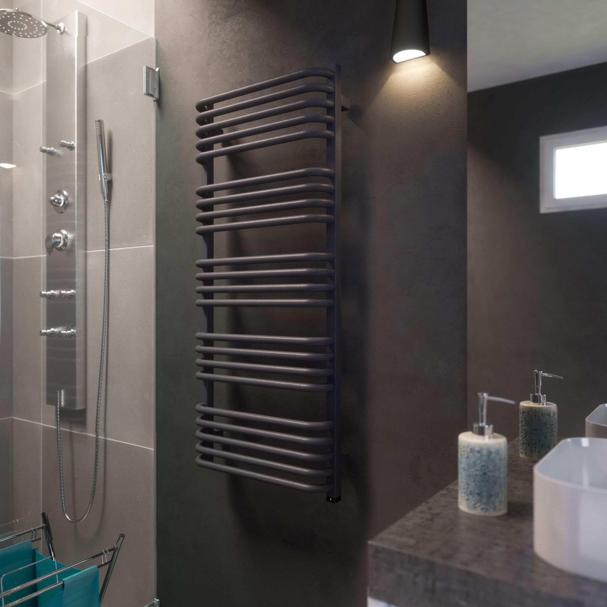 Terma Alex ONE Electric Modern grey Towel warmer (W)500mm x (H)1140mm