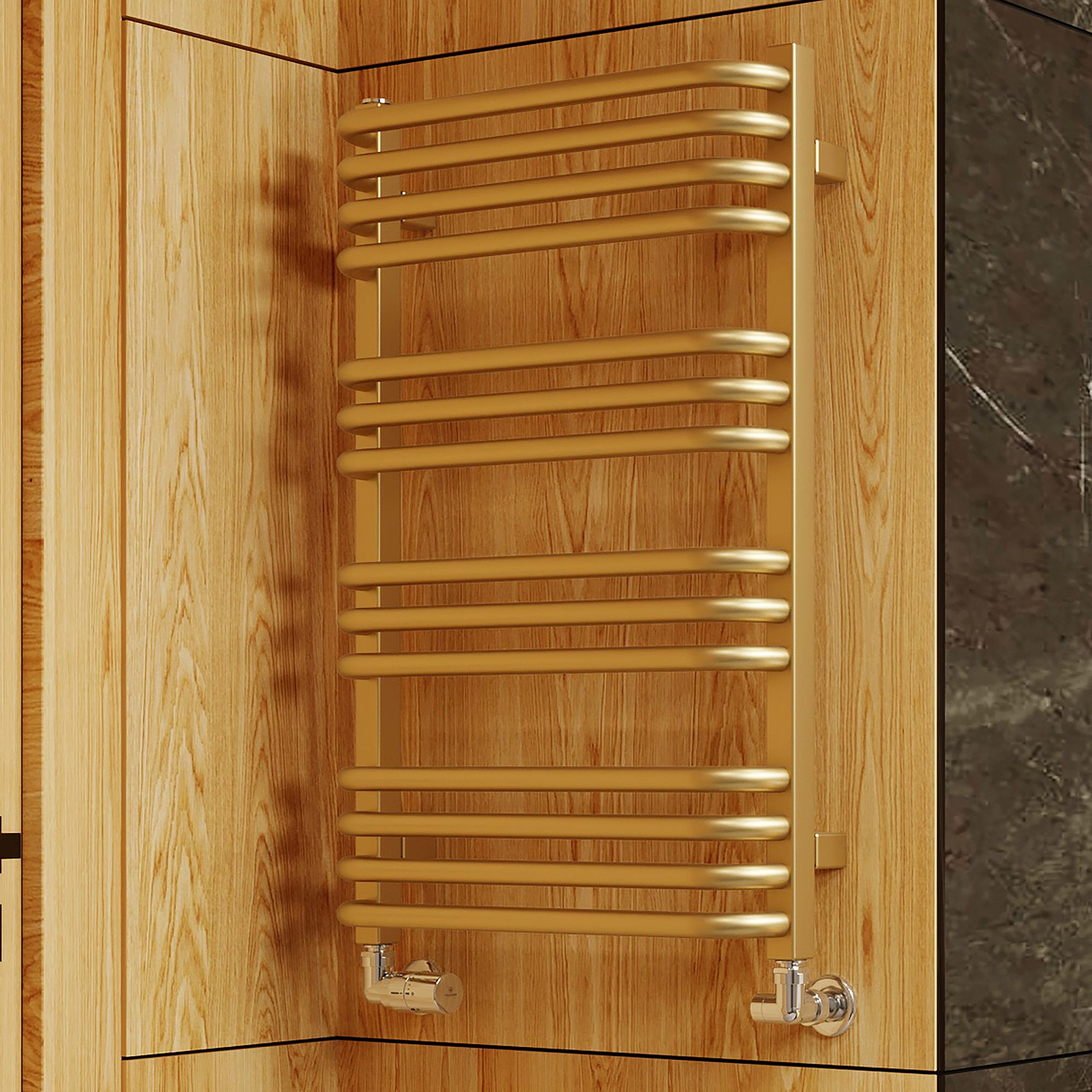 Terma Alex T-Rail Brass effect Electric & gas Flat Towel warmer (W)500mm x (H)760mm
