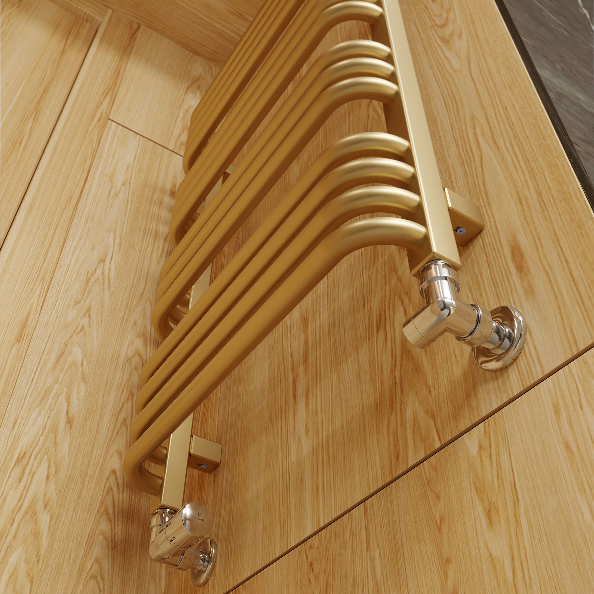 Terma Alex T-Rail Brass effect Electric & gas Flat Towel warmer (W)500mm x (H)760mm