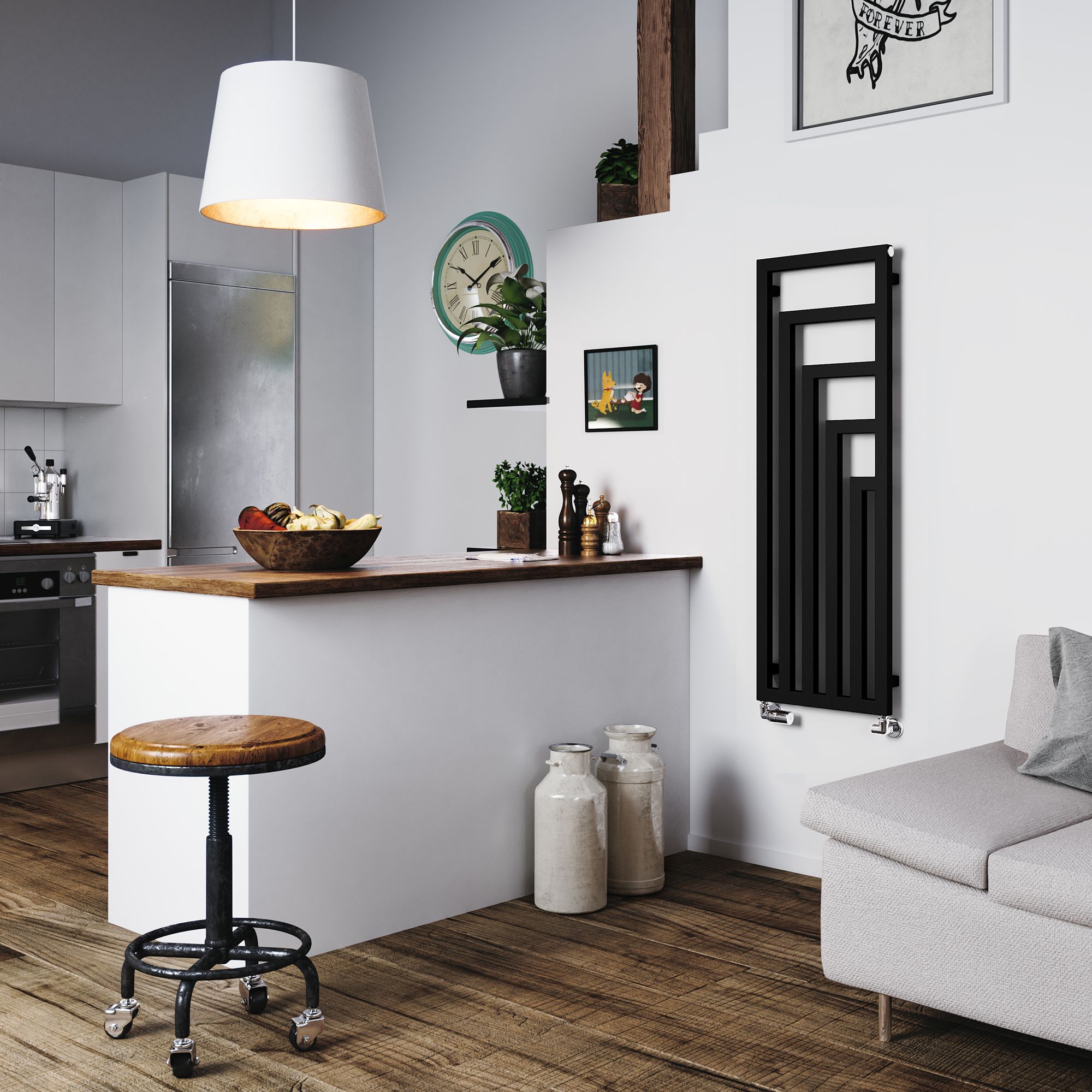 Terma Angus Black Electric Vertical Designer 1899BTU Radiator, (W)440mm ...