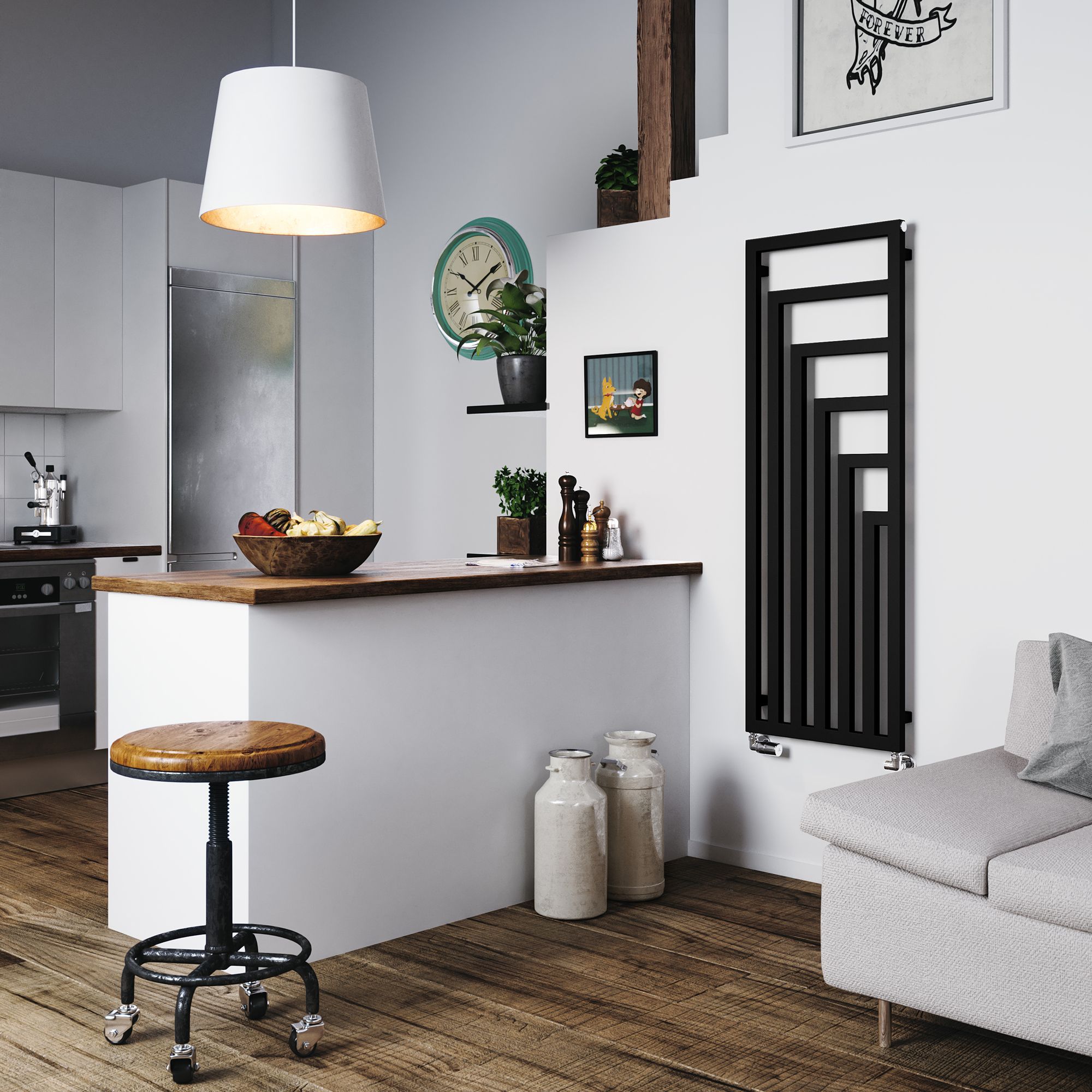 Terma Angus Black Electric Vertical Designer 2425BTU Radiator, (W)520mm x (H)1460mm