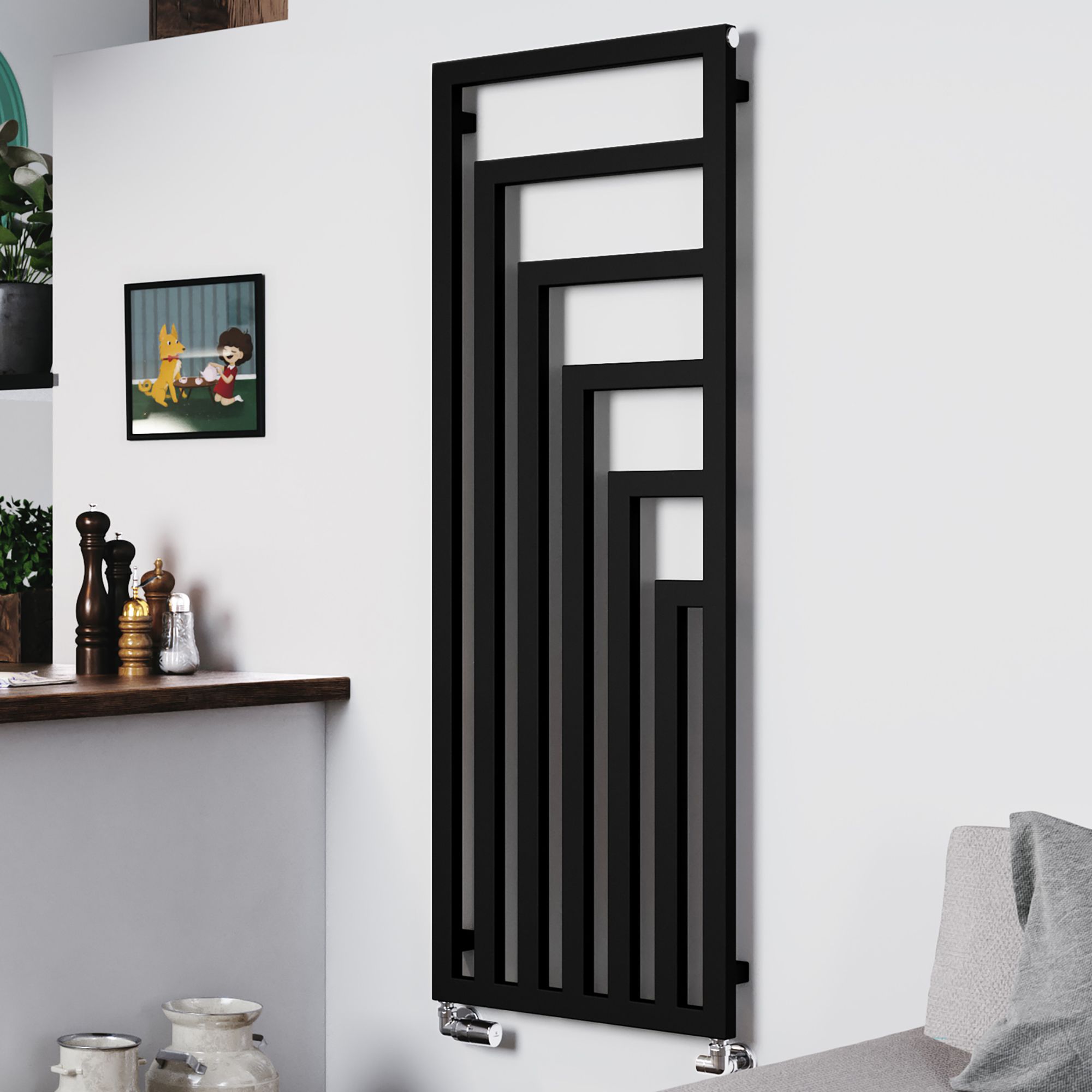 Terma Angus Black Electric Vertical Designer 2425BTU Radiator, (W)520mm ...