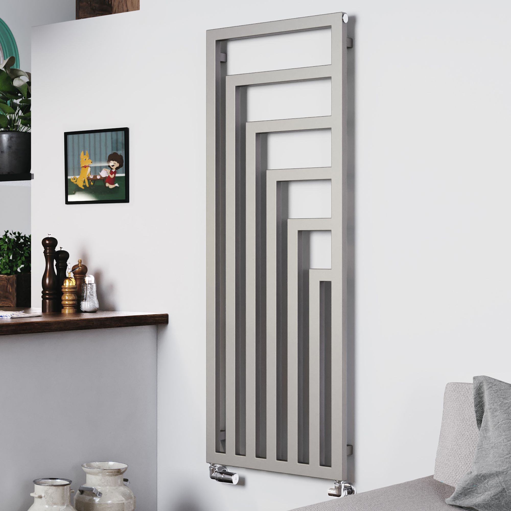 Terma Angus Silver Electric Vertical Designer 2425BTU Radiator, (W ...