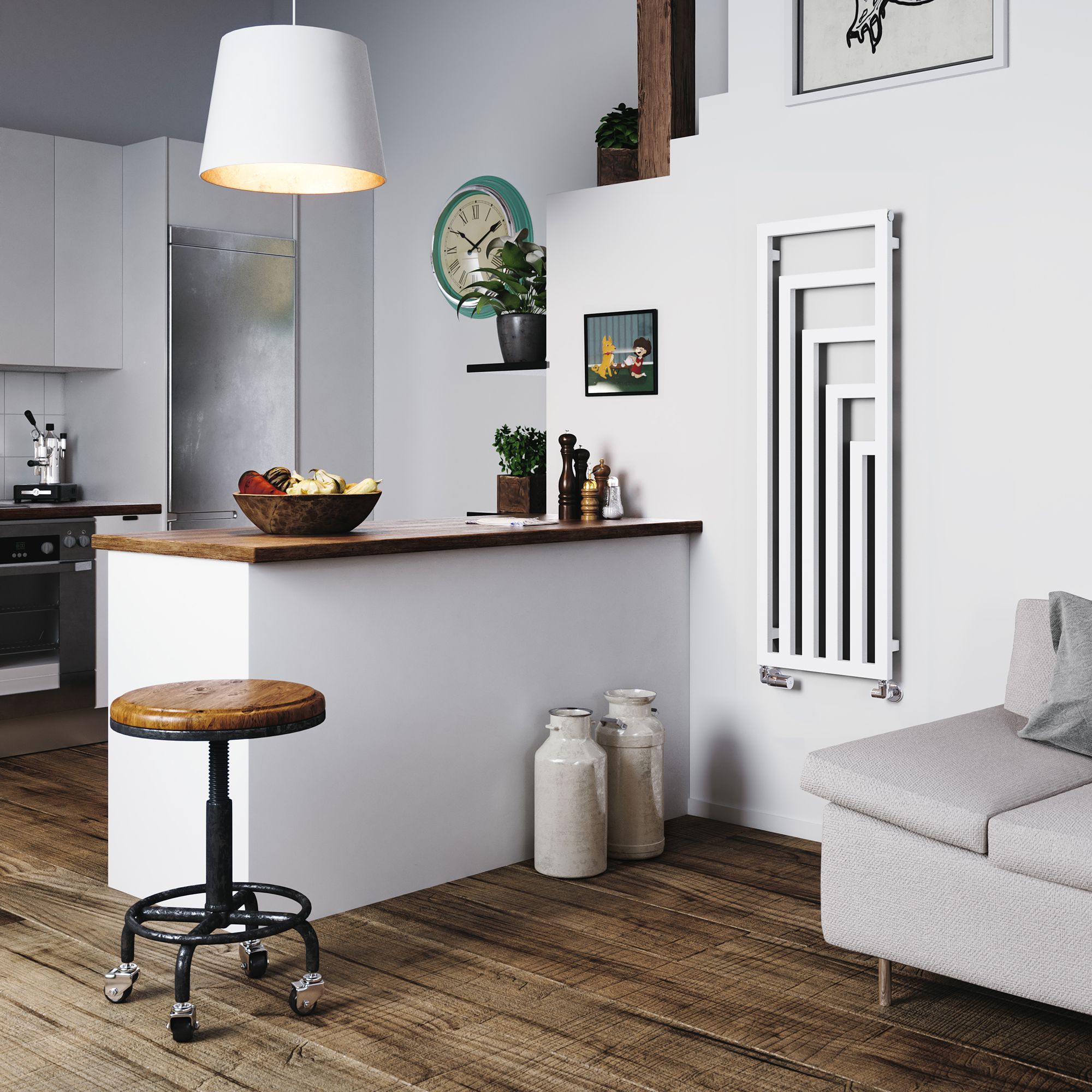 Terma Angus White Electric Vertical Designer 1899BTU Radiator, (W)440mm ...