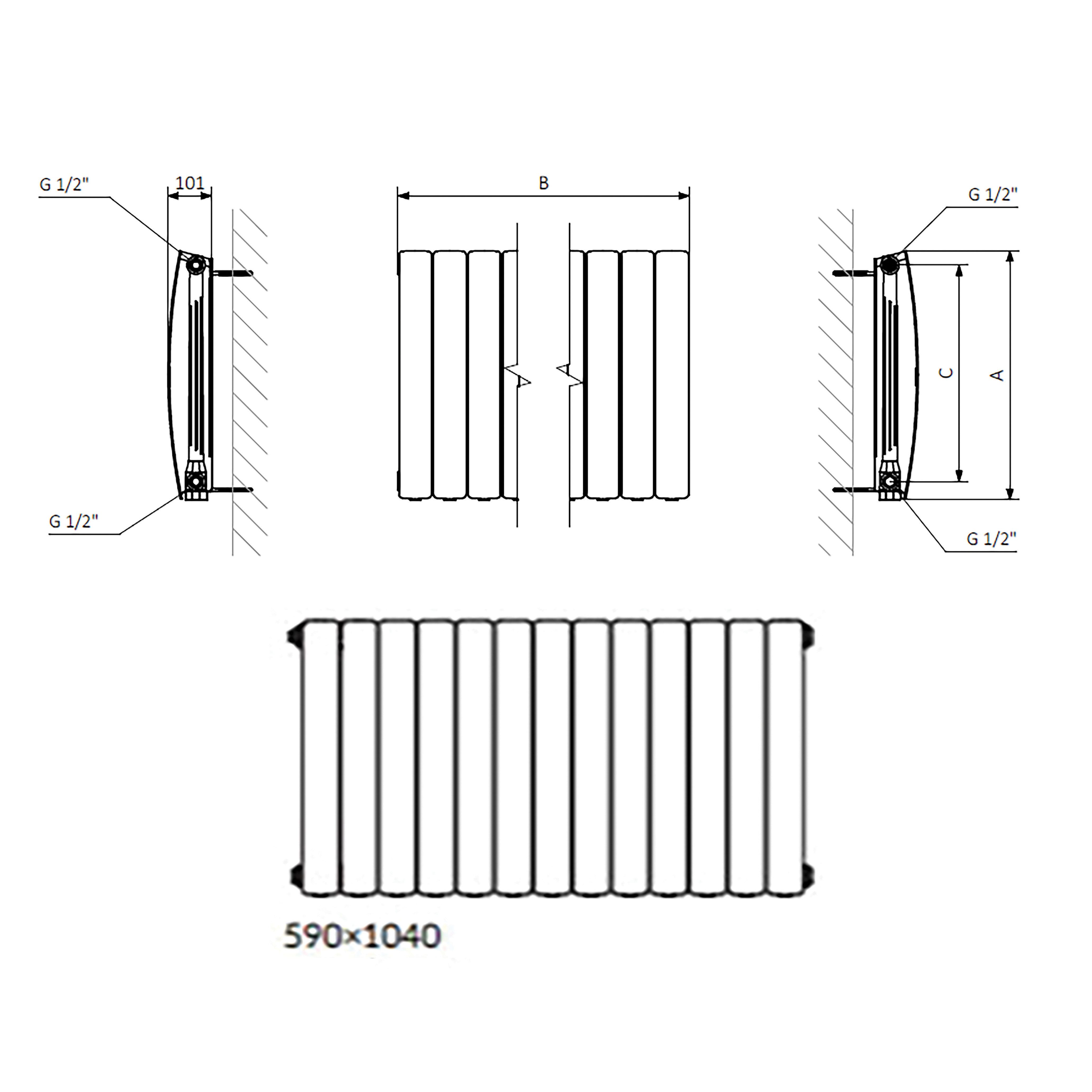 Terma Bergamo Graphite Hydronic Horizontal Designer 4995BTU Radiator, (W)1040mm x (H)590mm