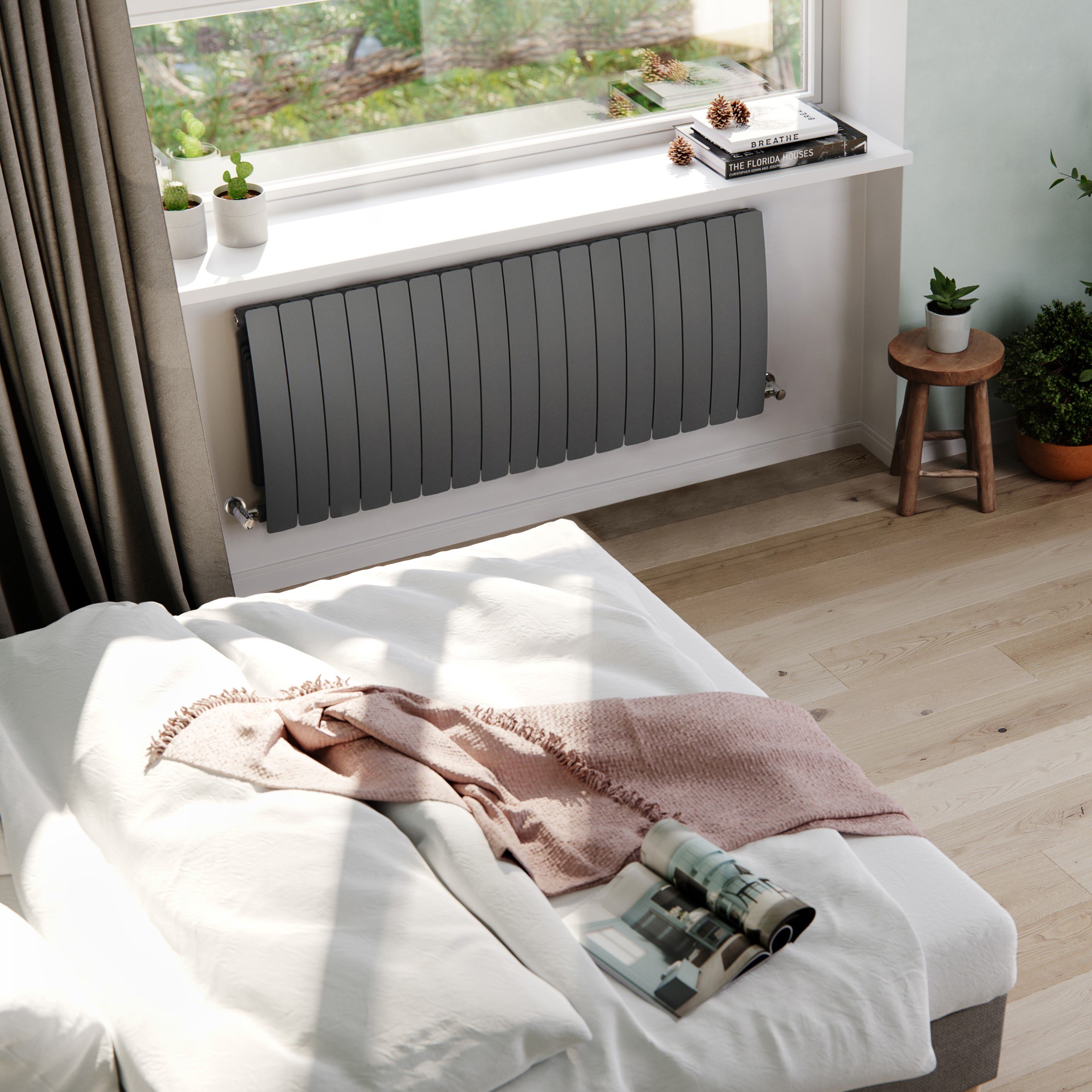 Terma Bergamo Graphite Hydronic Horizontal Designer 6530BTU Radiator, (W)1360mm x (H)590mm