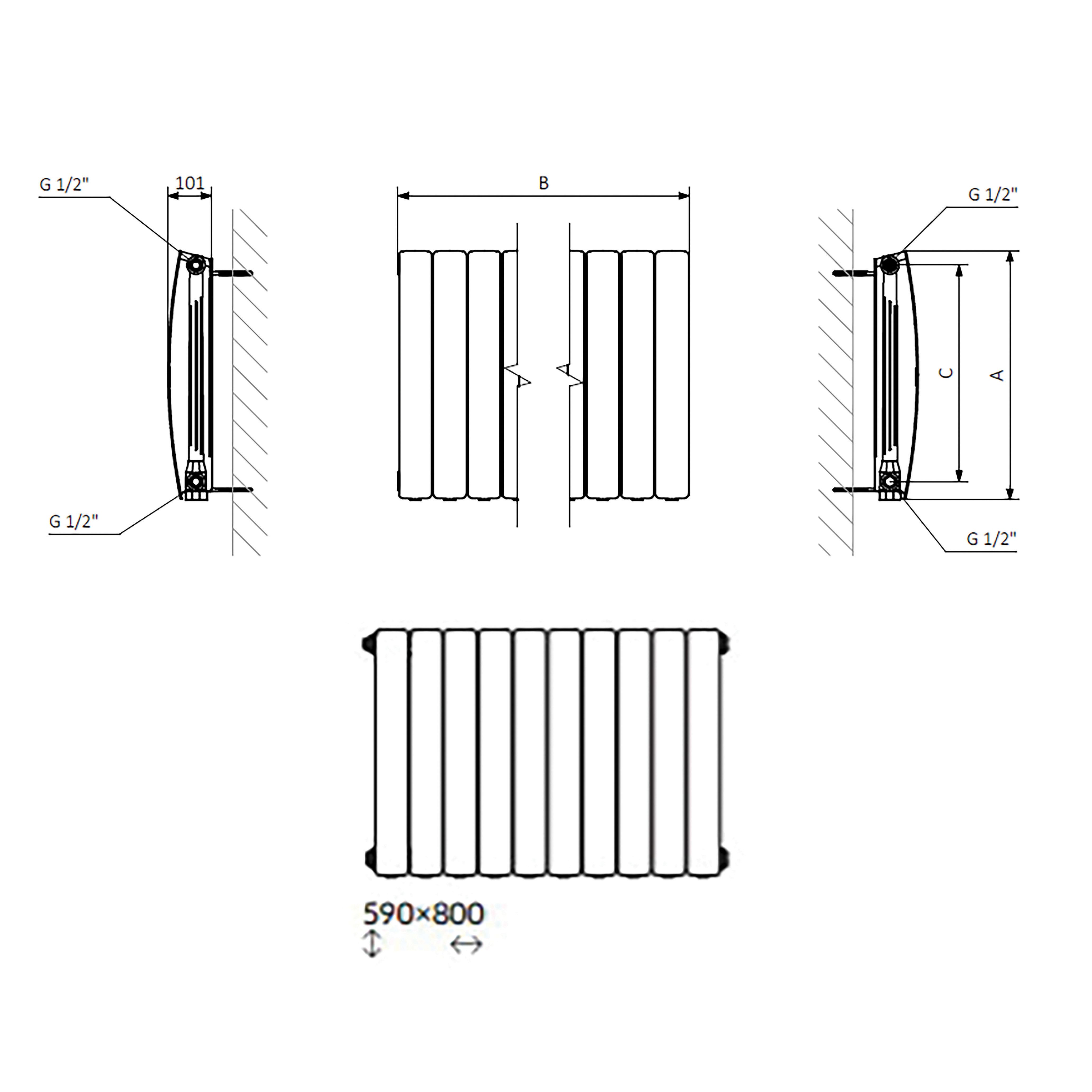 Terma Bergamo Quartz Mocha Hydronic Horizontal Designer 3842BTU Radiator, (W)800mm x (H)590mm