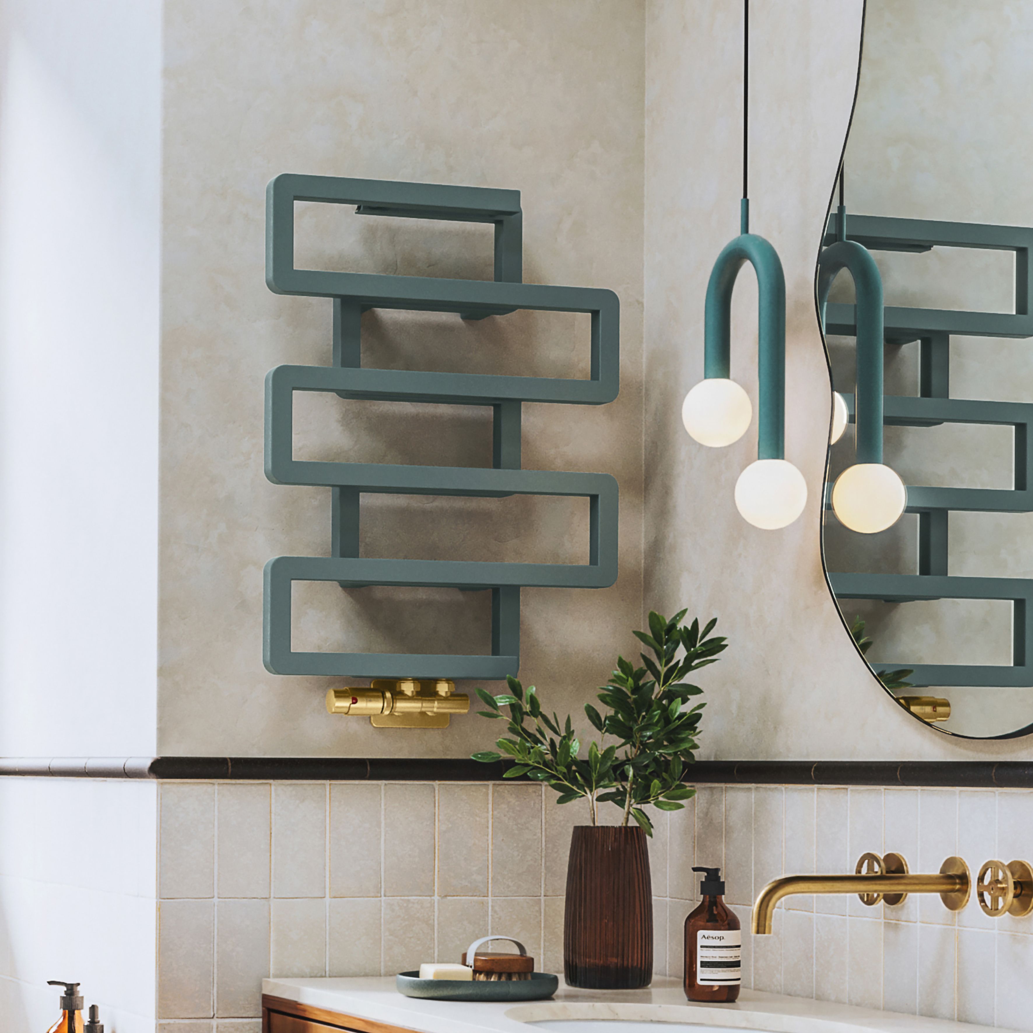 Terma Bookie Anodic Malachite 1278BTU Vertical Towel radiator (W)500mm x (H)655mm