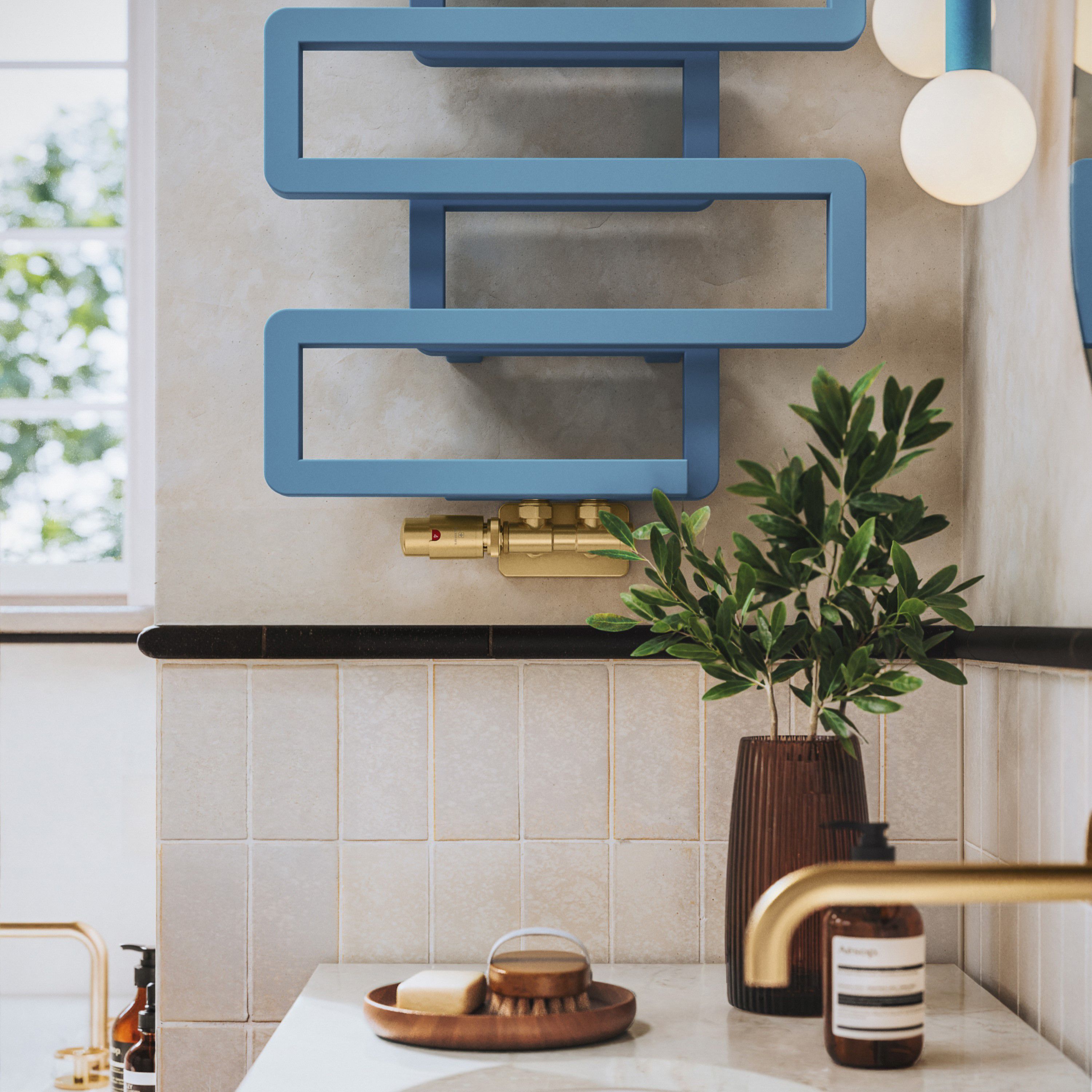 Terma Bookie Pastel Blue 1278BTU Vertical Towel radiator (W)500mm x (H)655mm