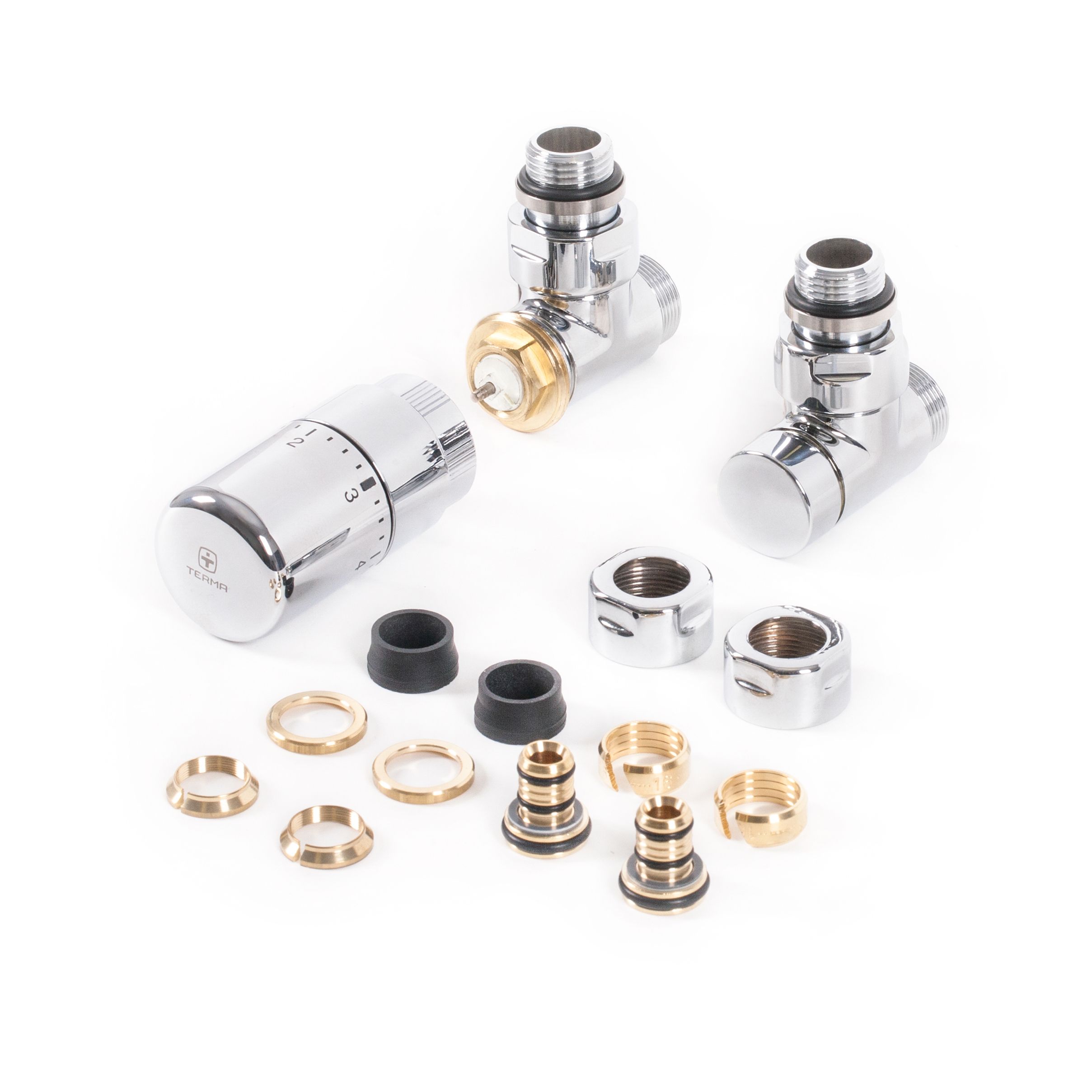 Terma Chrome Angled Thermostatic Radiator valve & lockshield (Dia)15mm x ½"