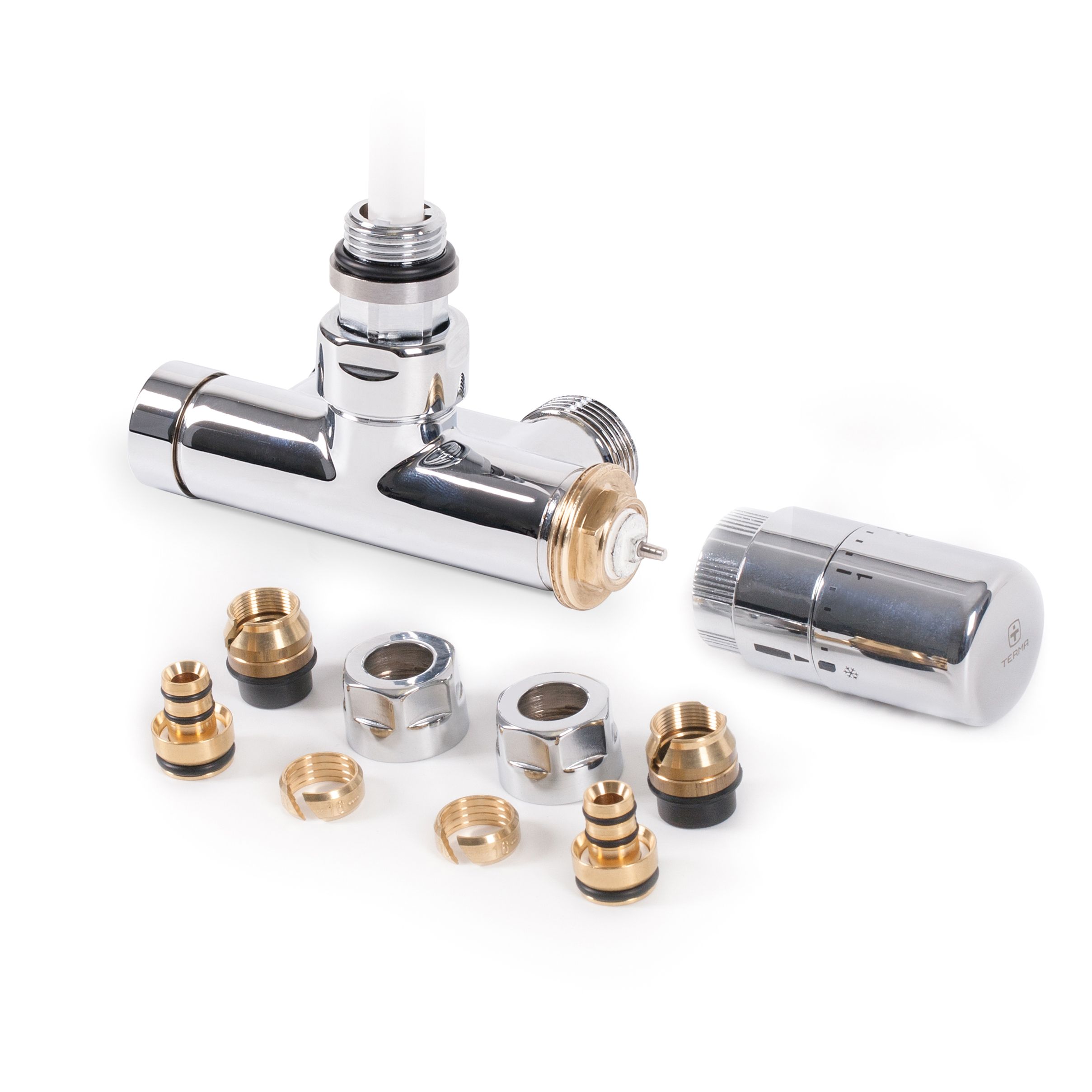 Terma Chrome Right sided Angled Radiator valve (Dia)15mm x ½