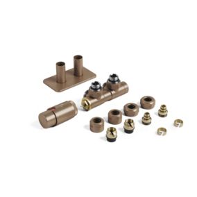 Terma Copper Left Angled Thermostatic Radiator valve & lockshield (Dia)15mm x ½"