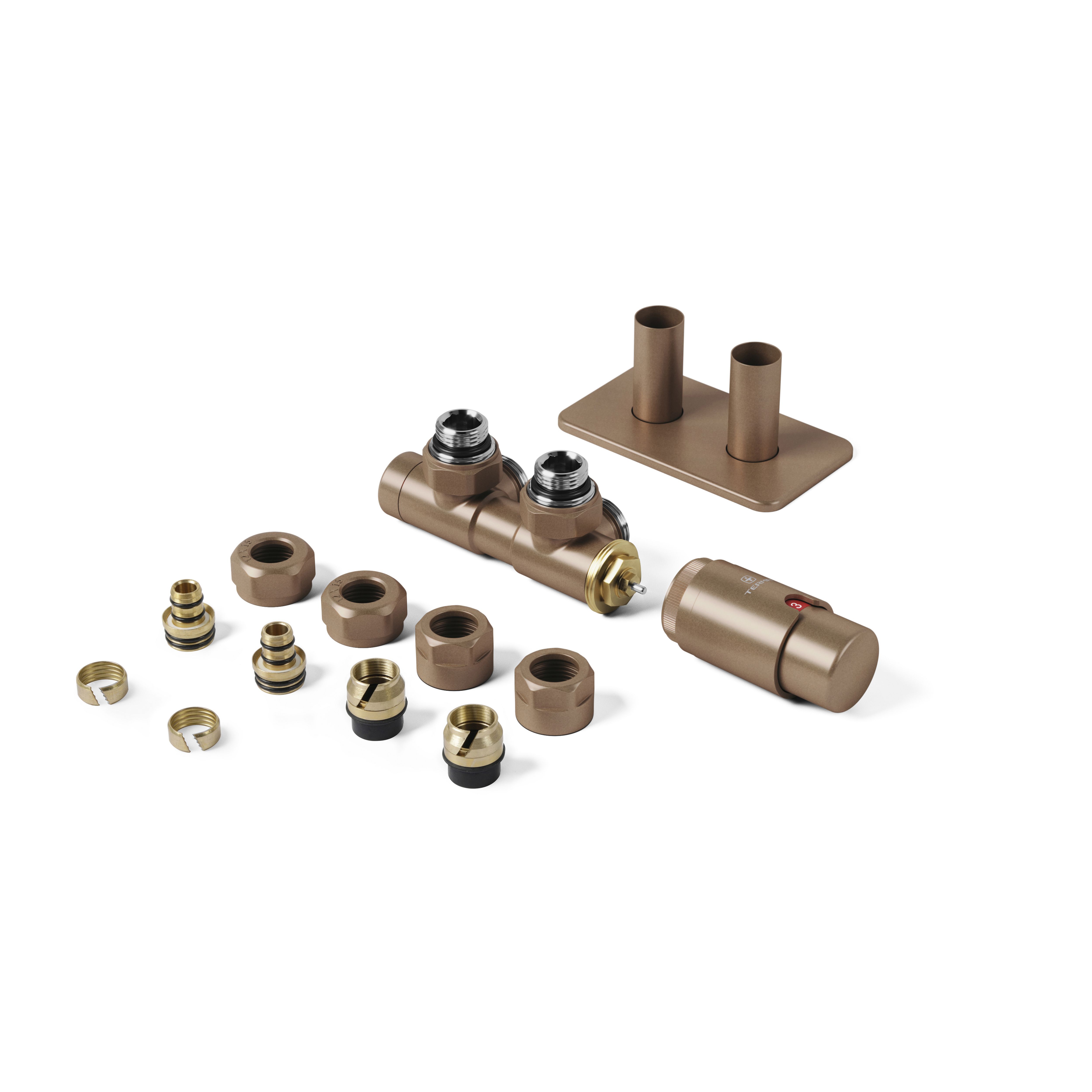 Terma Copper Right sided Right Angled Radiator valve & lockshield (Dia)15mm x ½"