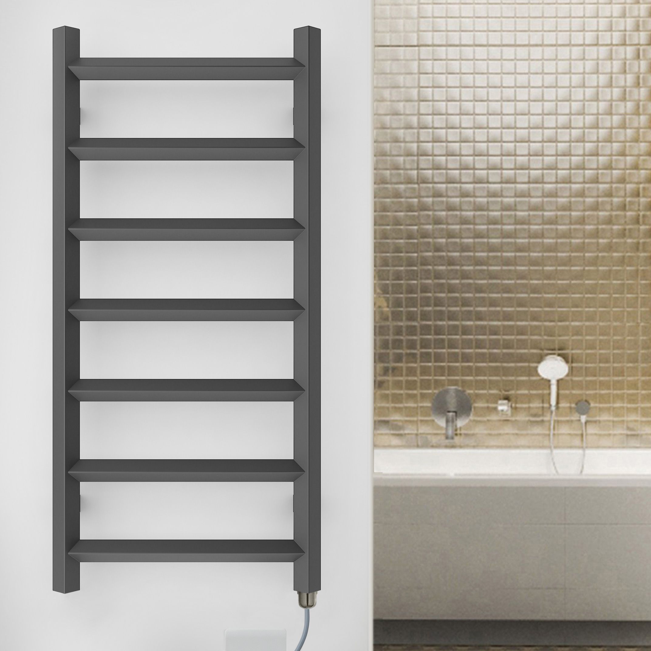 Terma Crystal Matt modern grey Oil-filled 682BTU Electric towel ...