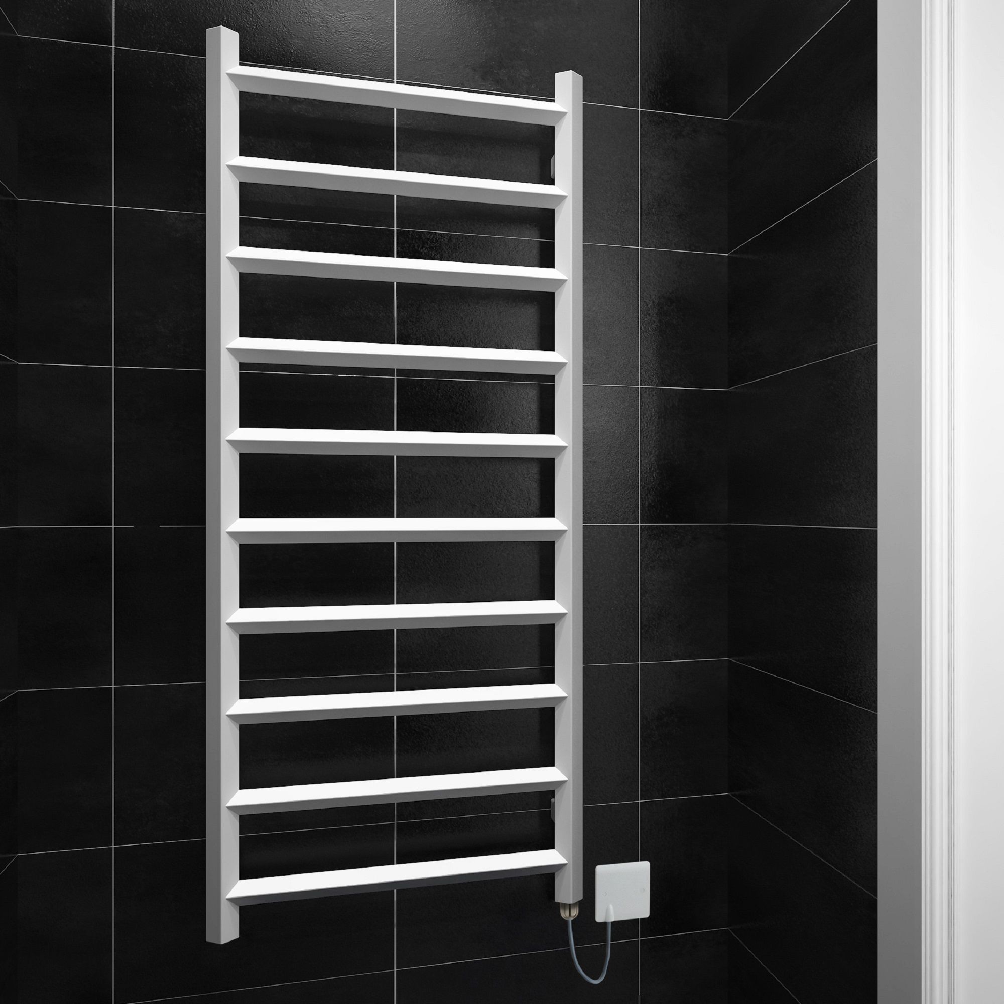 Terma Crystal Satin white Oil-filled Electric towel radiator Terma SIM ...