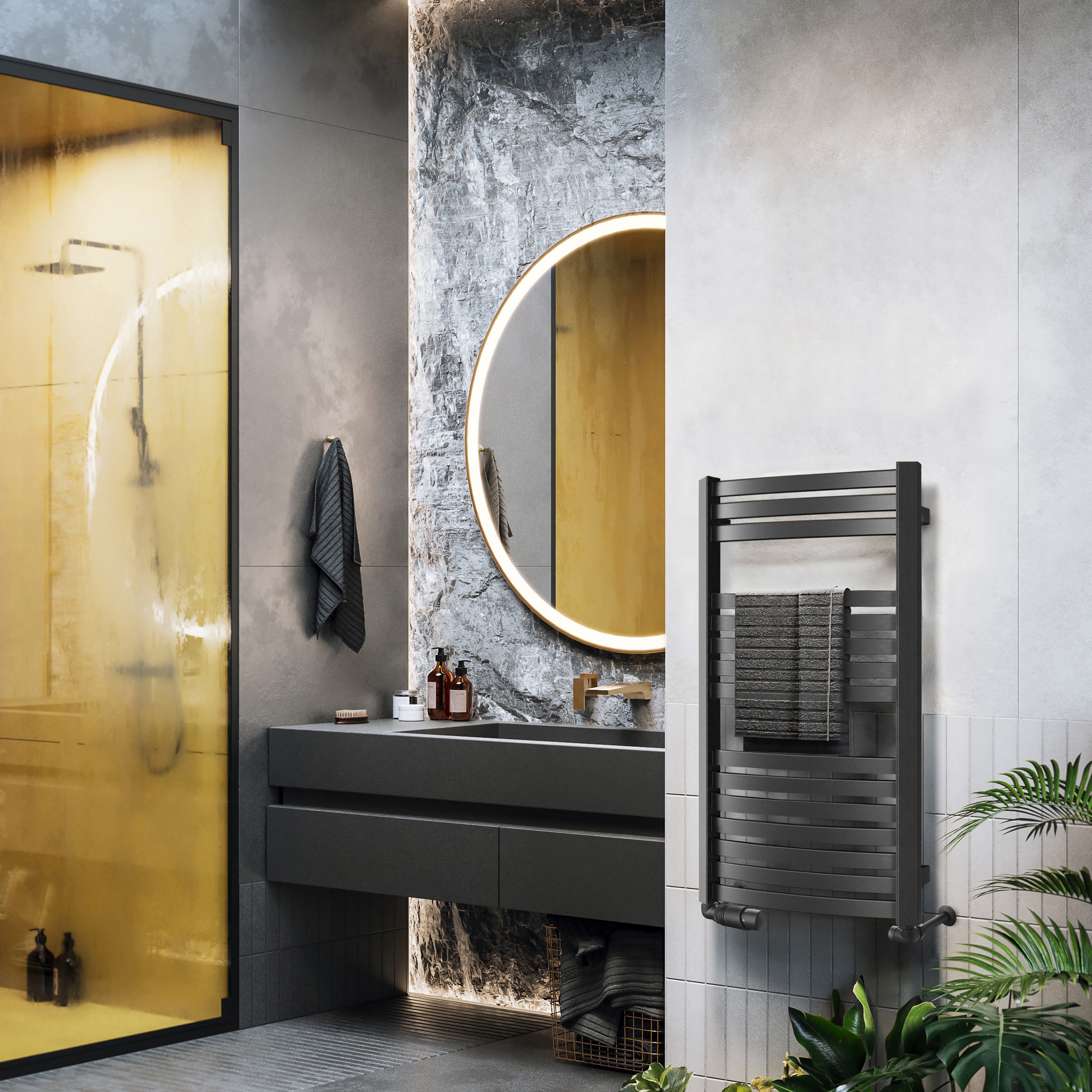 Terma Dexter Black 1102BTU Vertical Towel radiator (W)400mm x (H)860mm