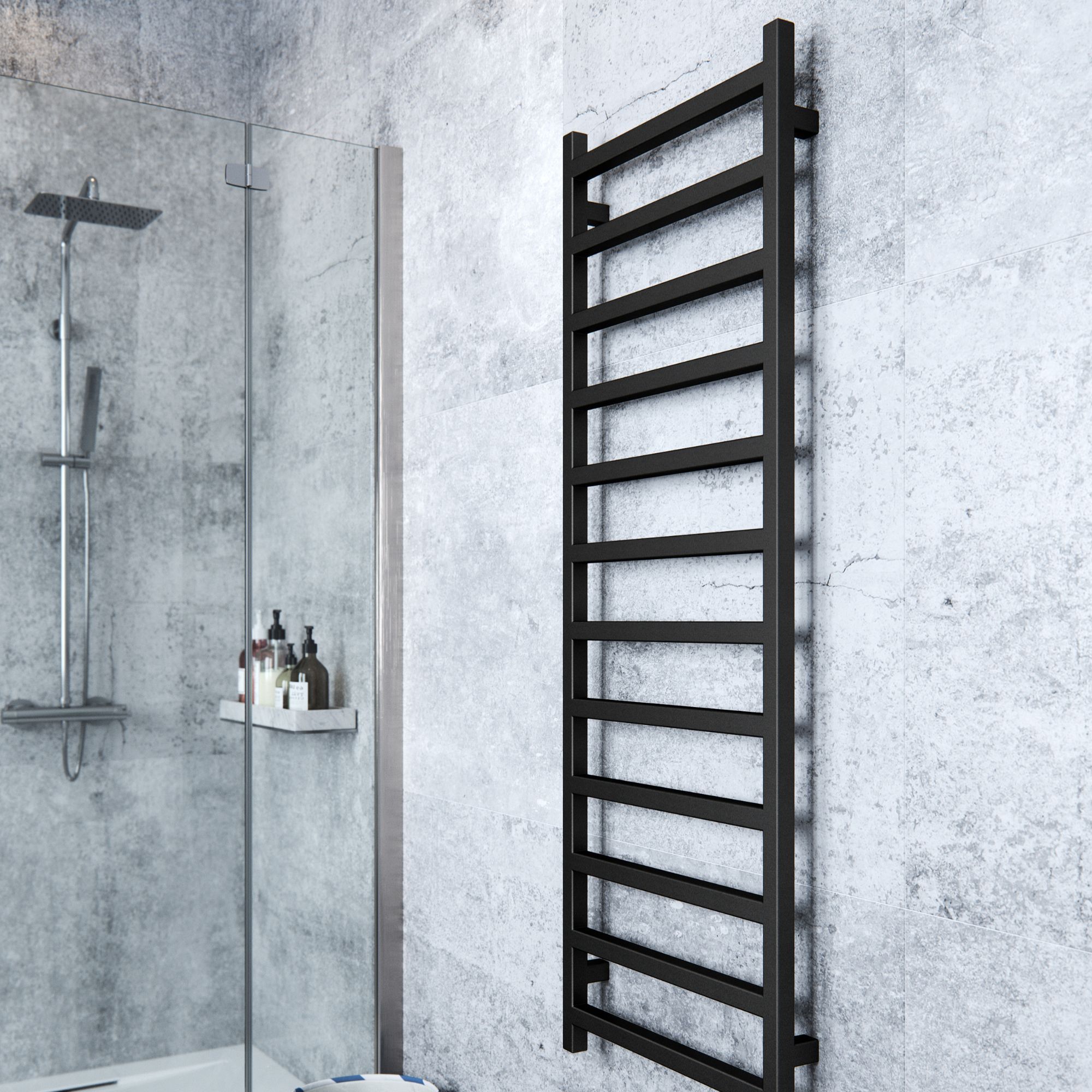 Terma Electric Black Flat Towel warmer (W)500mm x (H)1440mm