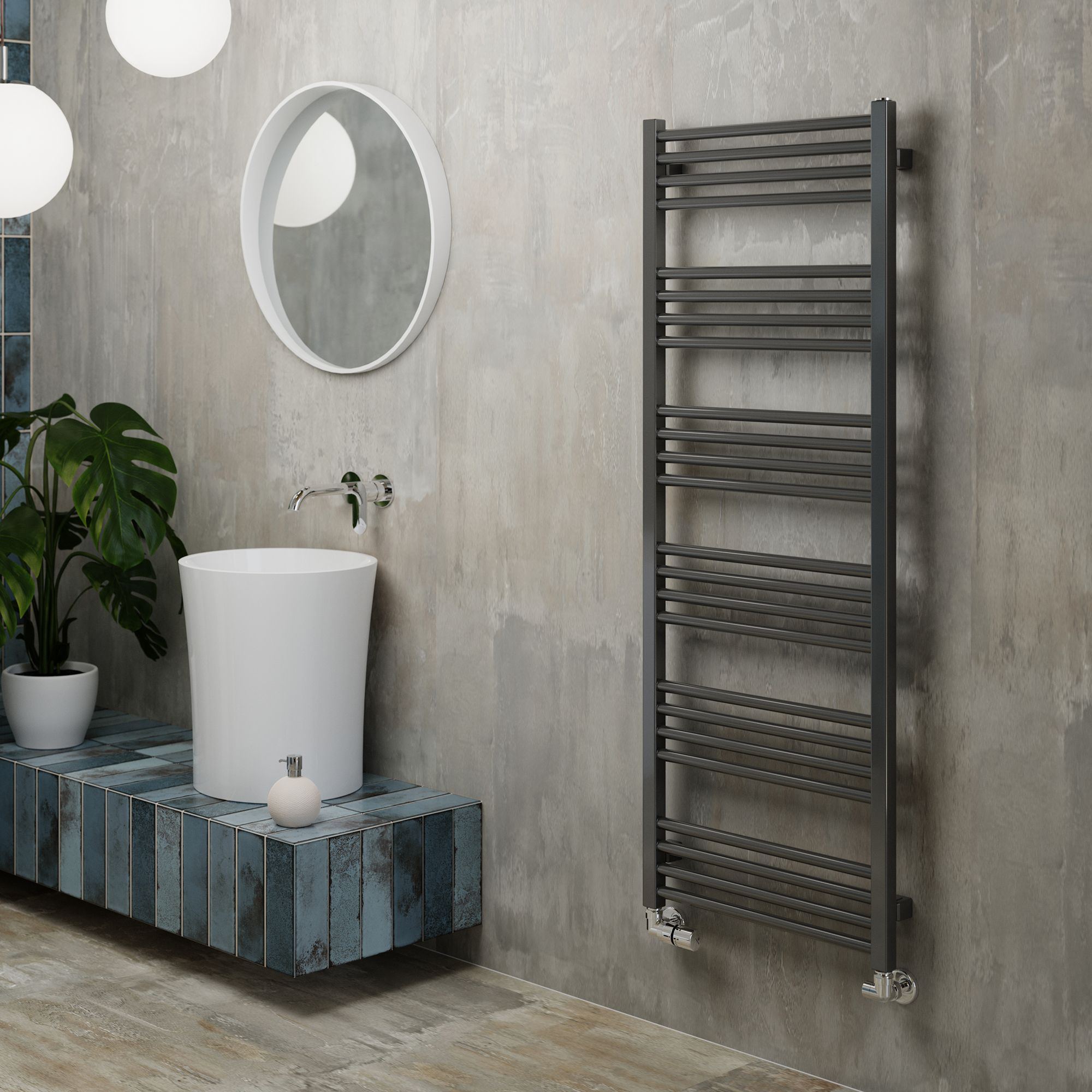Terma Fiona Grey Electric & gas Flat Towel warmer (W)500mm x (H)1380mm