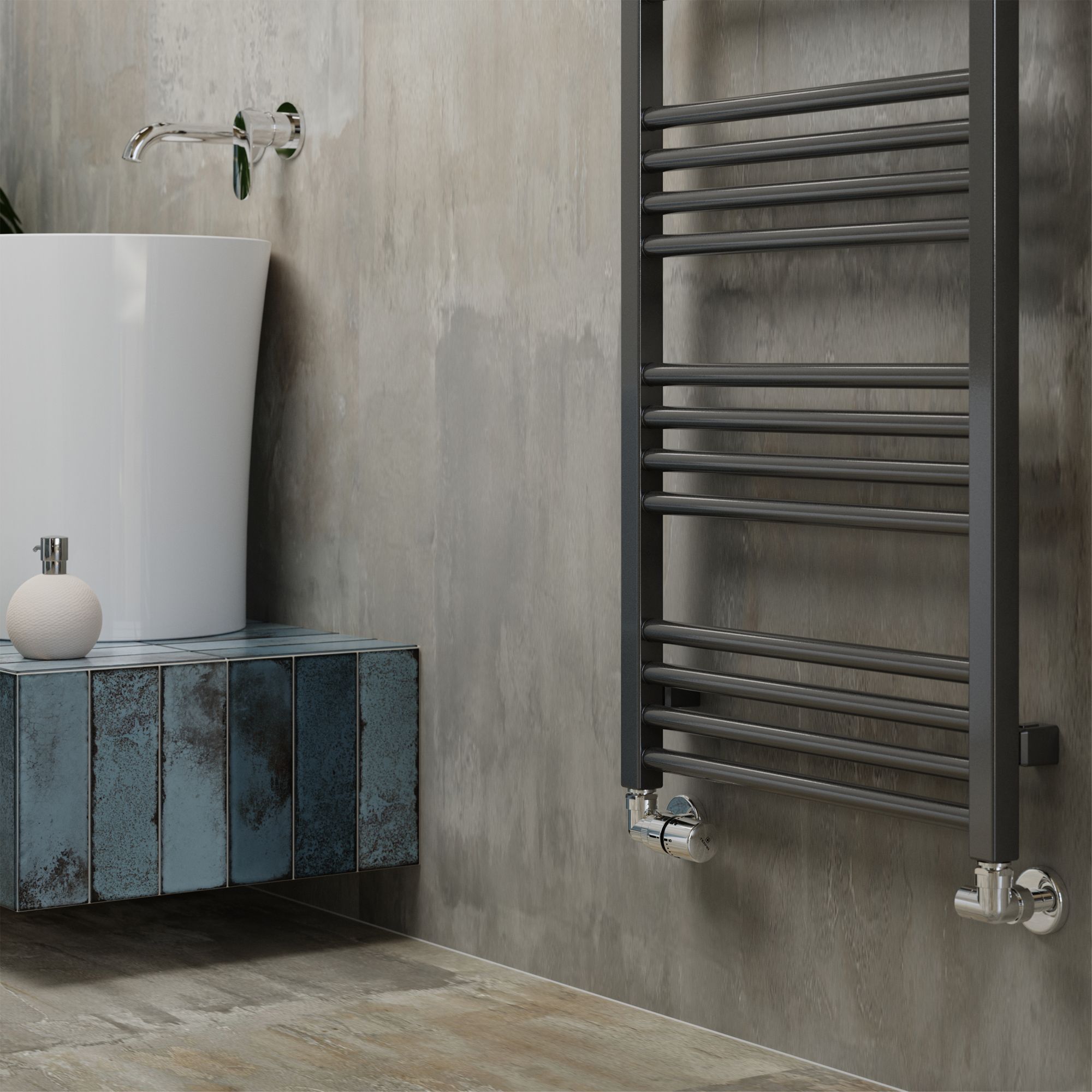 Terma Fiona Grey Electric & gas Flat Towel warmer (W)500mm x (H)1620mm