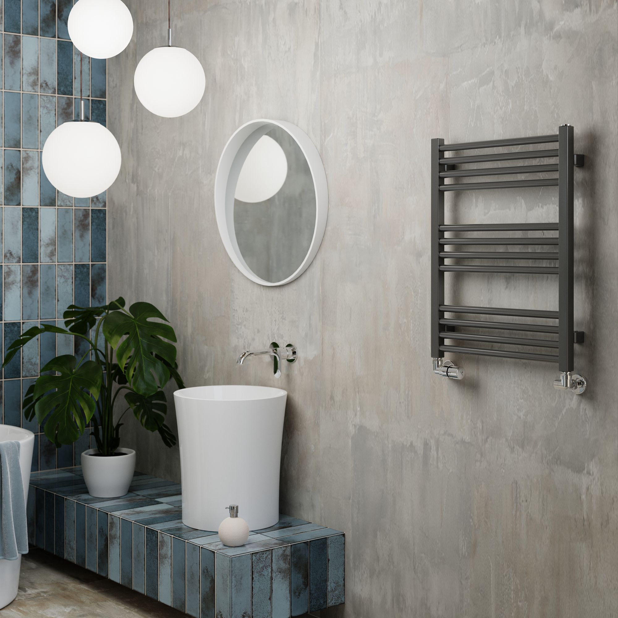 Terma Fiona Grey Electric & gas Flat Towel warmer (W)500mm x (H)660mm