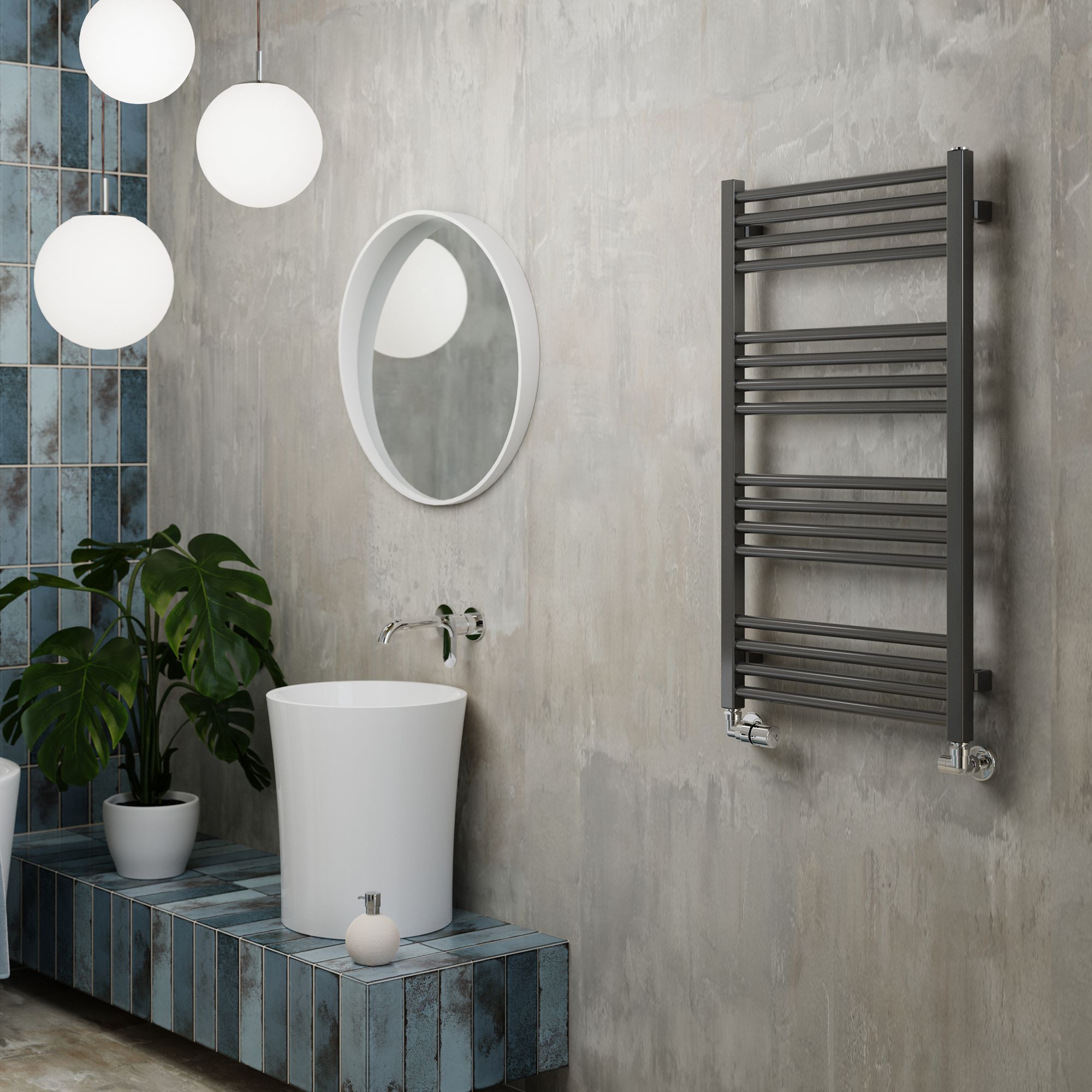 Terma Fiona Grey Electric & gas Flat Towel warmer (W)500mm x (H)900mm