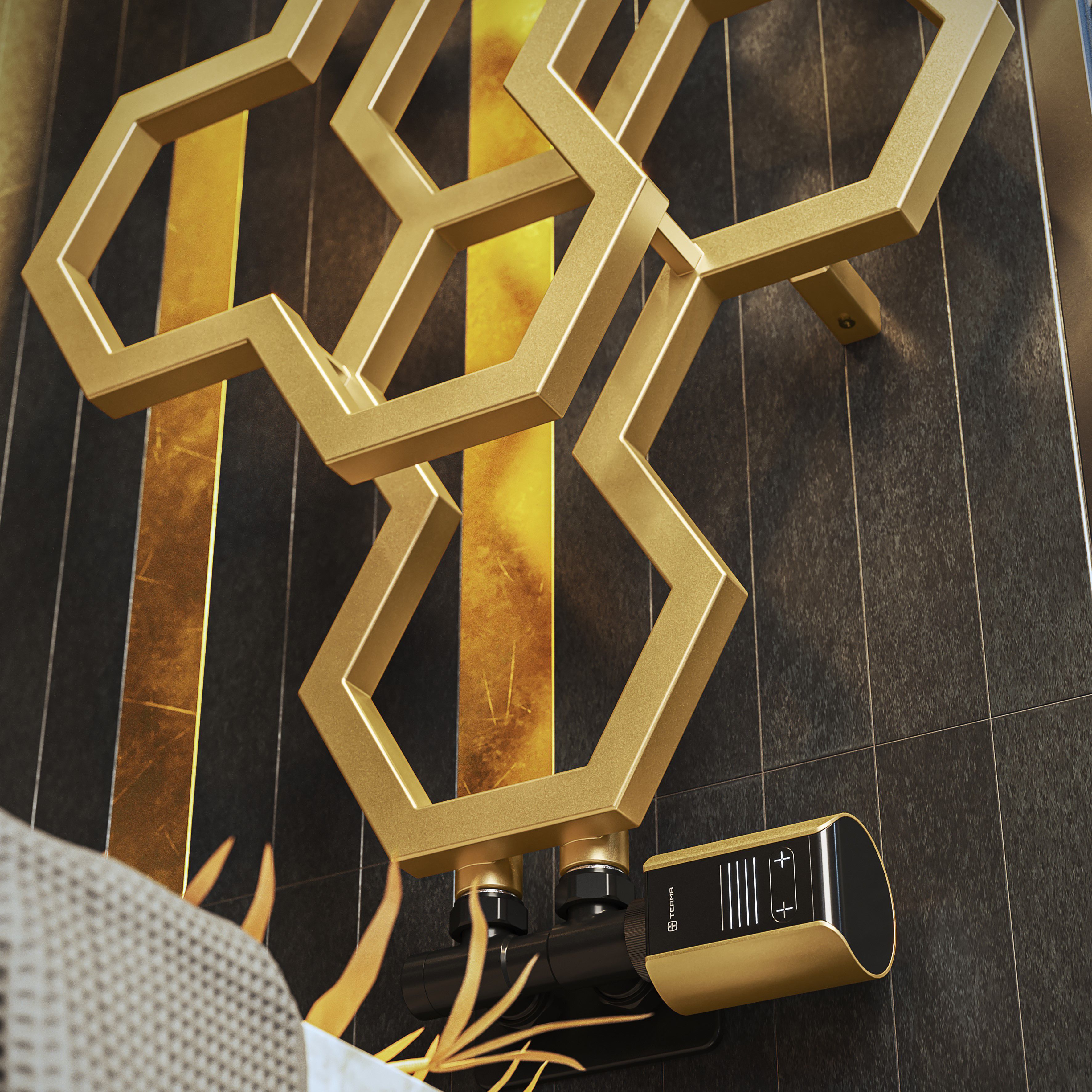 Terma Hex Brass Hydronic Vertical Designer 1708BTU Radiator, (W)573mm x ...