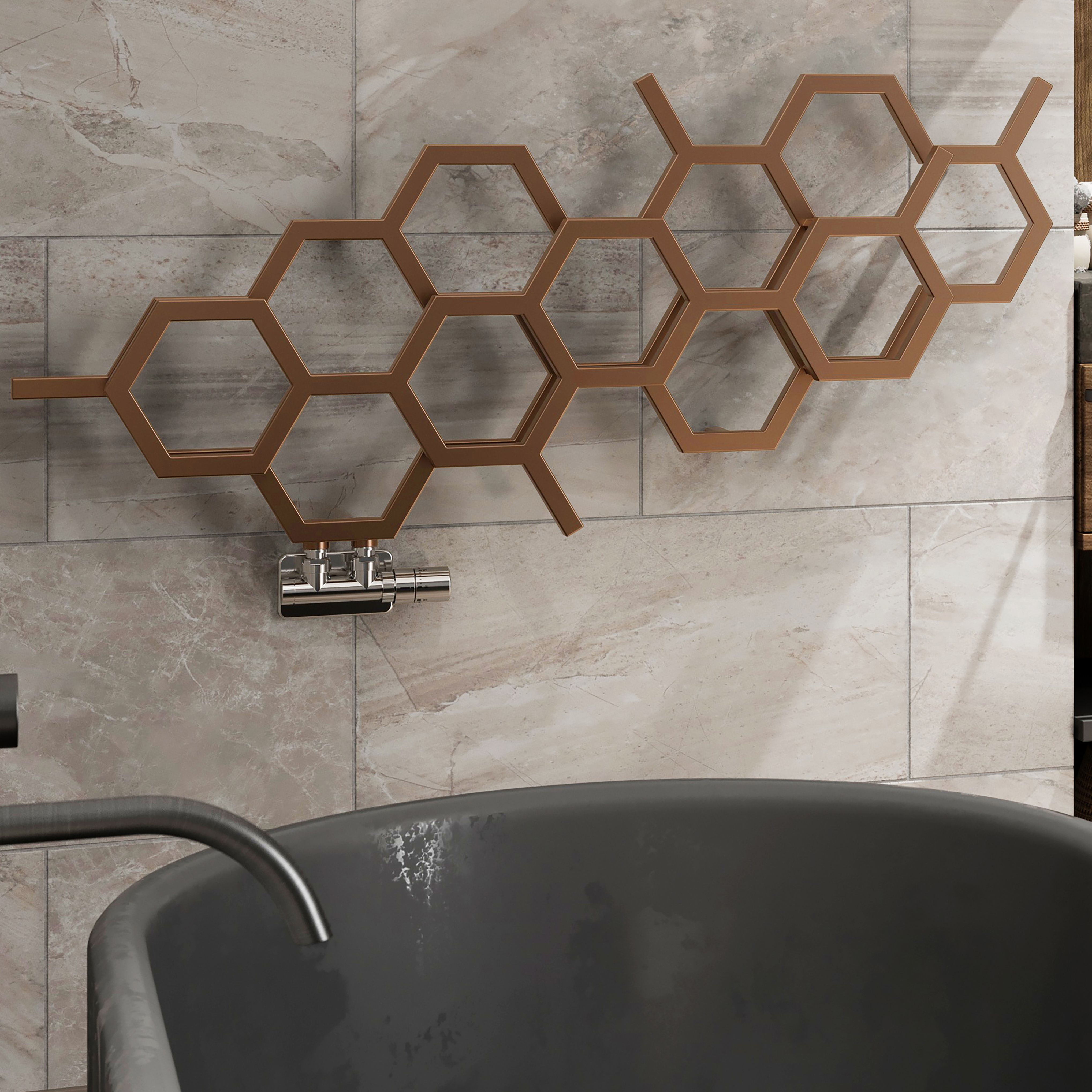 Terma Hex Copper Horizontal Designer 1081BTU Radiator, (W)1126mm x (H)502mm