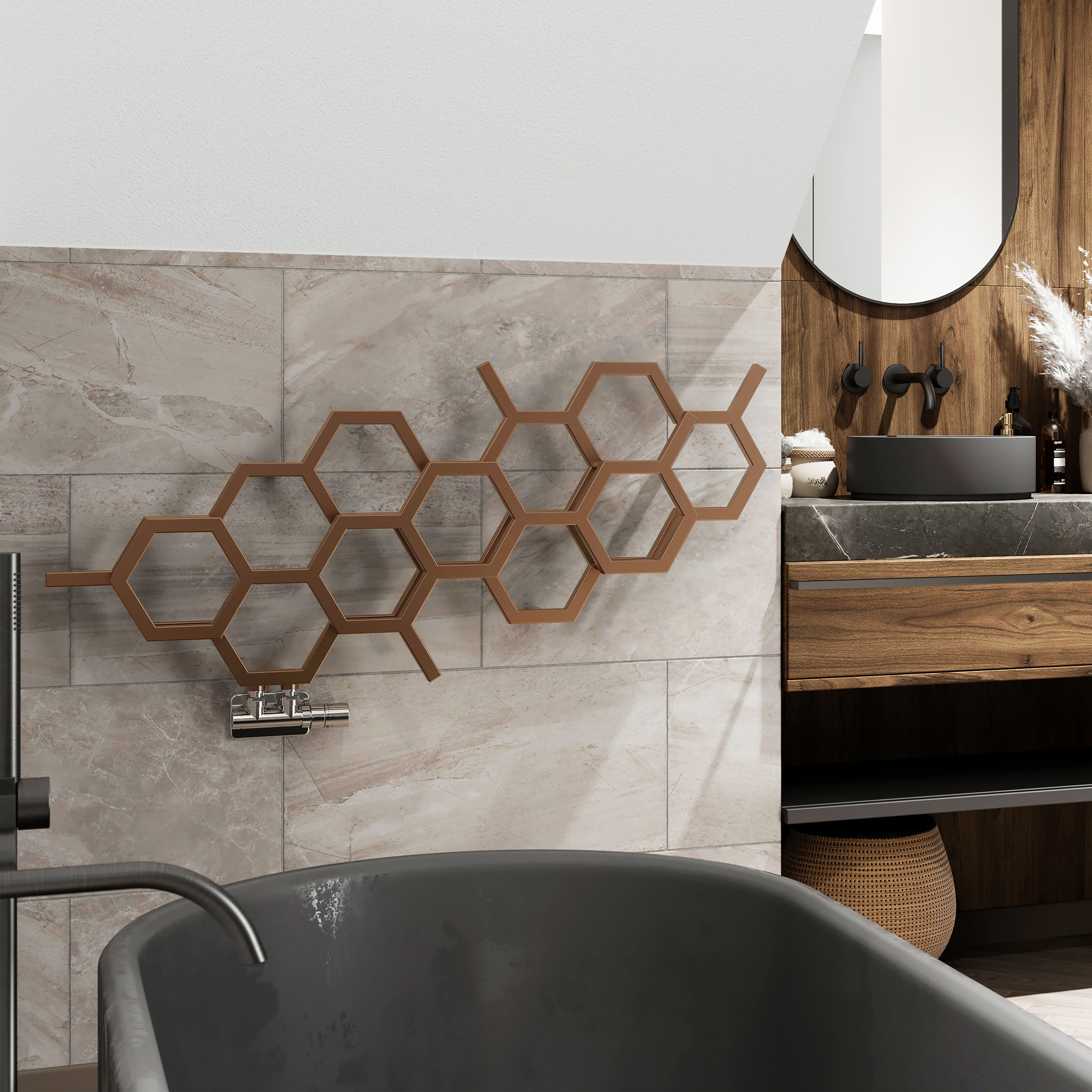 Terma Hex Copper Horizontal Designer 1081BTU Radiator, (W)1126mm x (H)502mm
