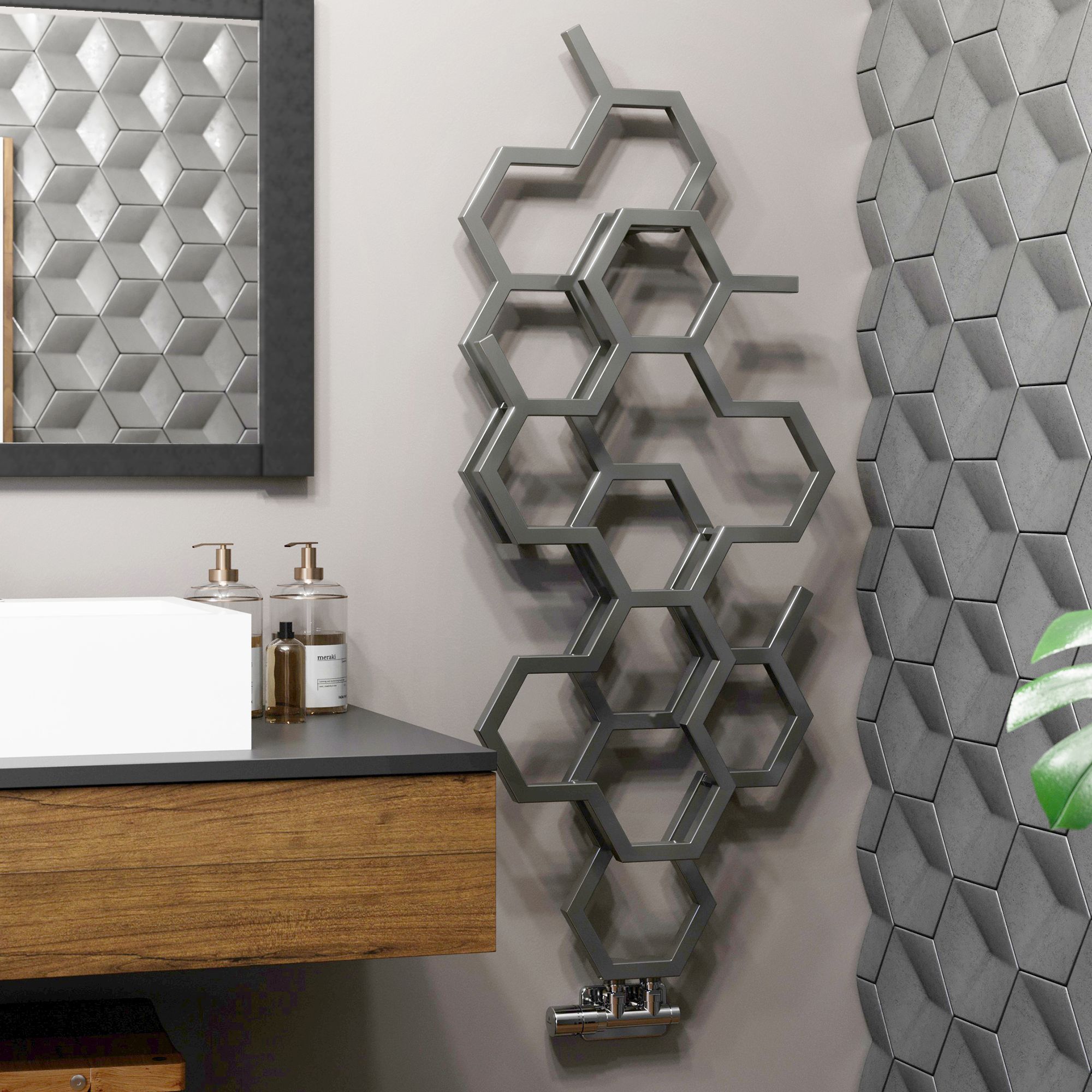 Terma Hex Grey Vertical Designer 1180BTU Radiator, (W)486mm x (H)1200mm