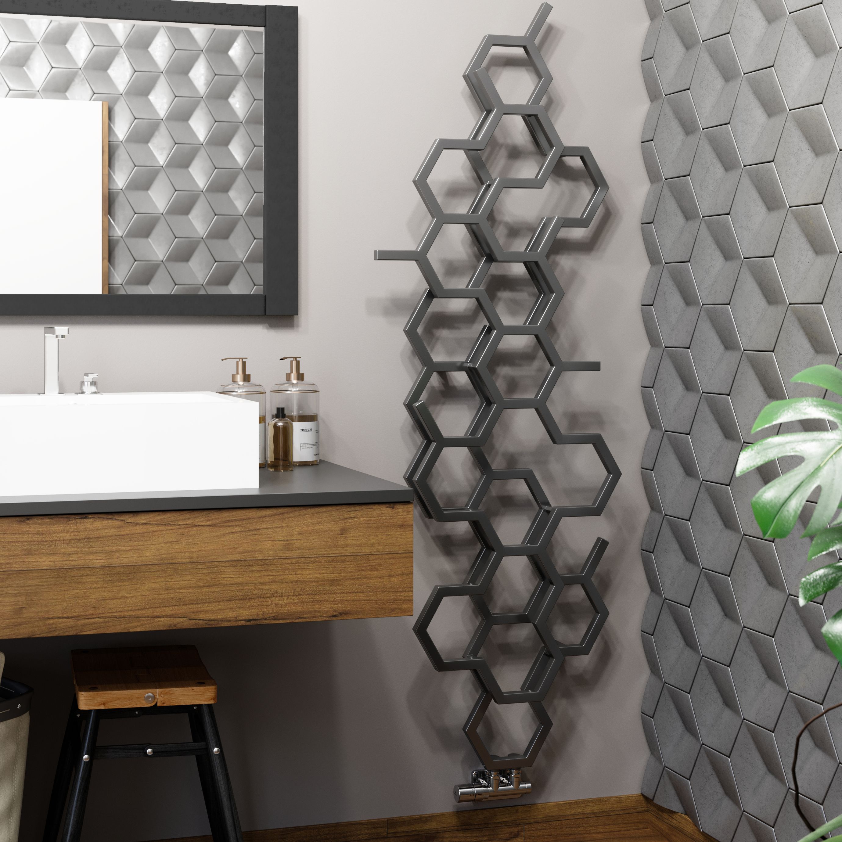 Terma Hex Grey Vertical Designer 1705BTU Radiator, (W)573mm x (H)1700mm