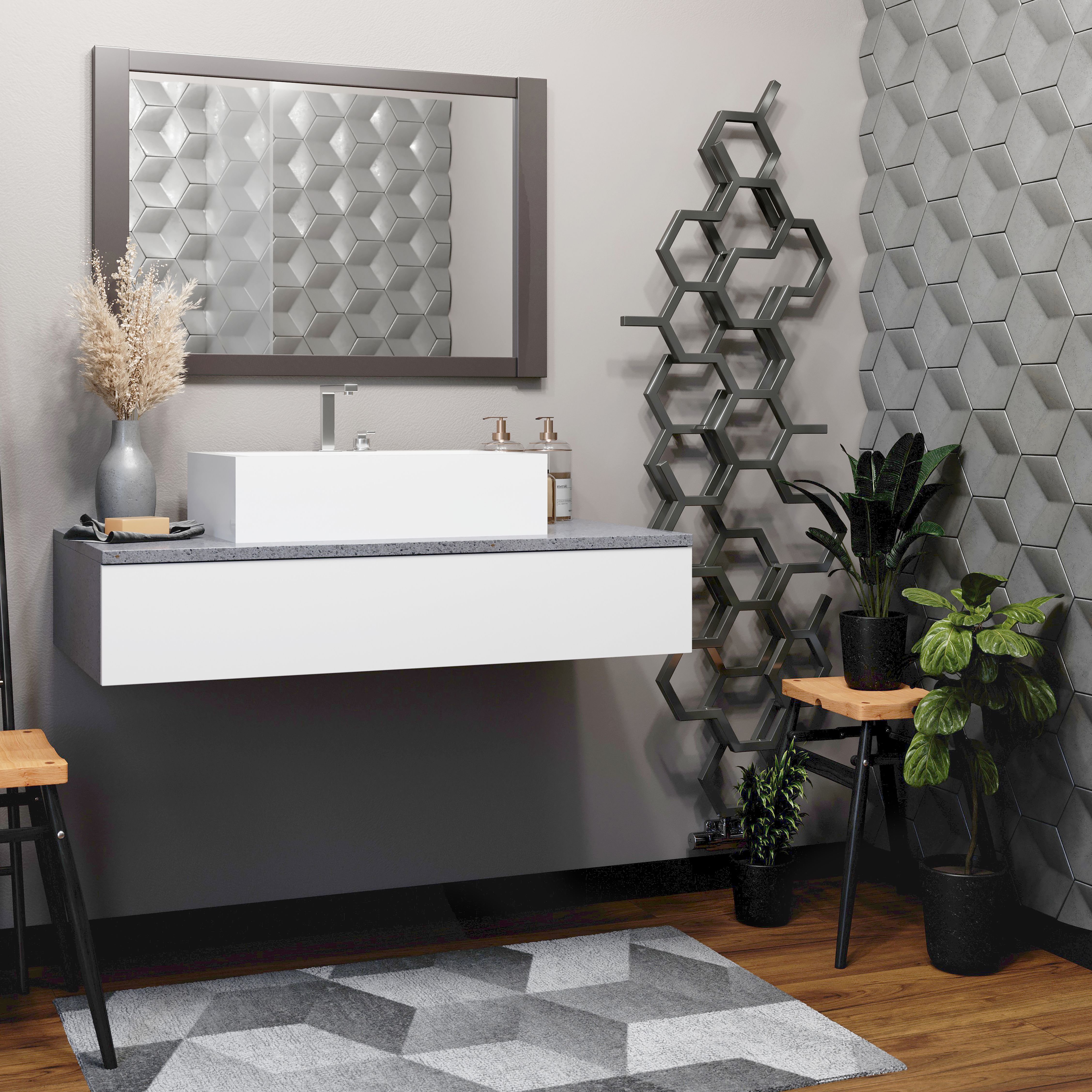 Terma Hex Grey Vertical Designer 1705BTU Radiator, (W)573mm x (H)1700mm