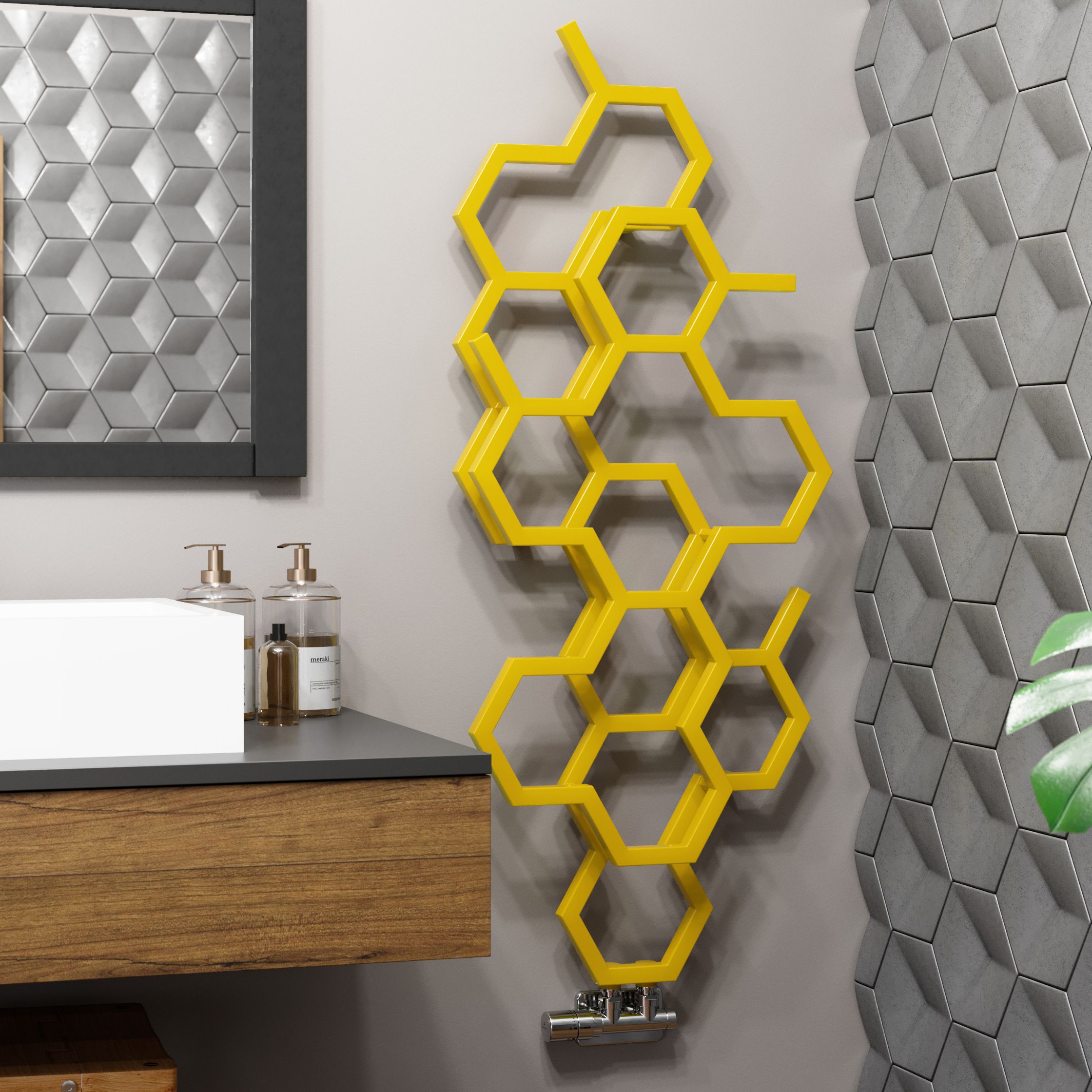 Terma Hex Mustard Vertical Designer 1180BTU Radiator, (W)486mm x (H)1200mm