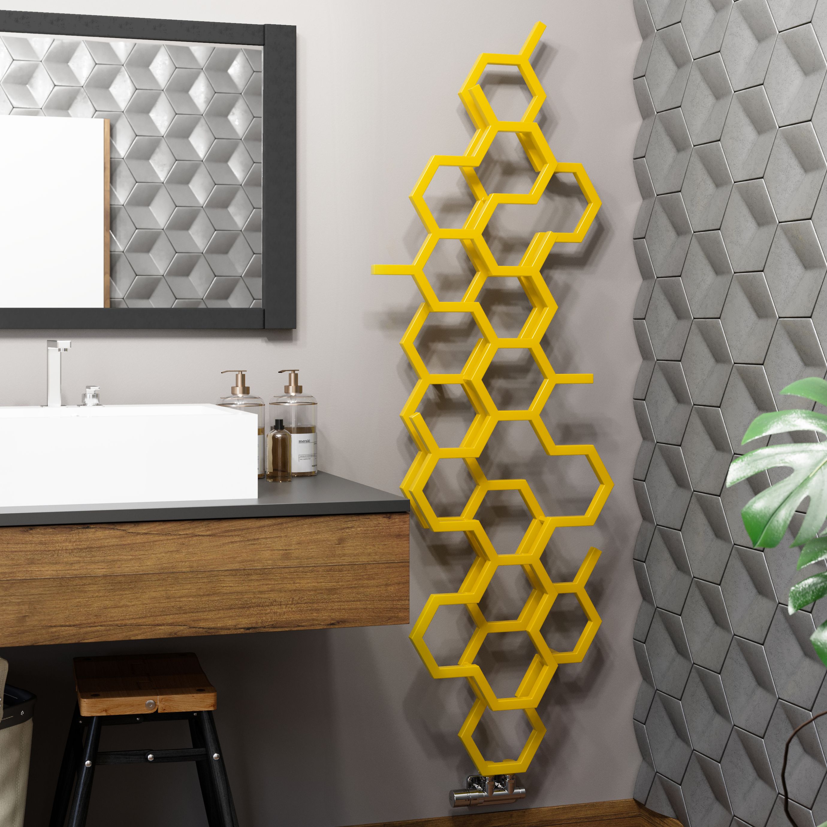 Terma Hex Mustard Vertical Designer 1708BTU Radiator, (W)573mm x (H)1700mm