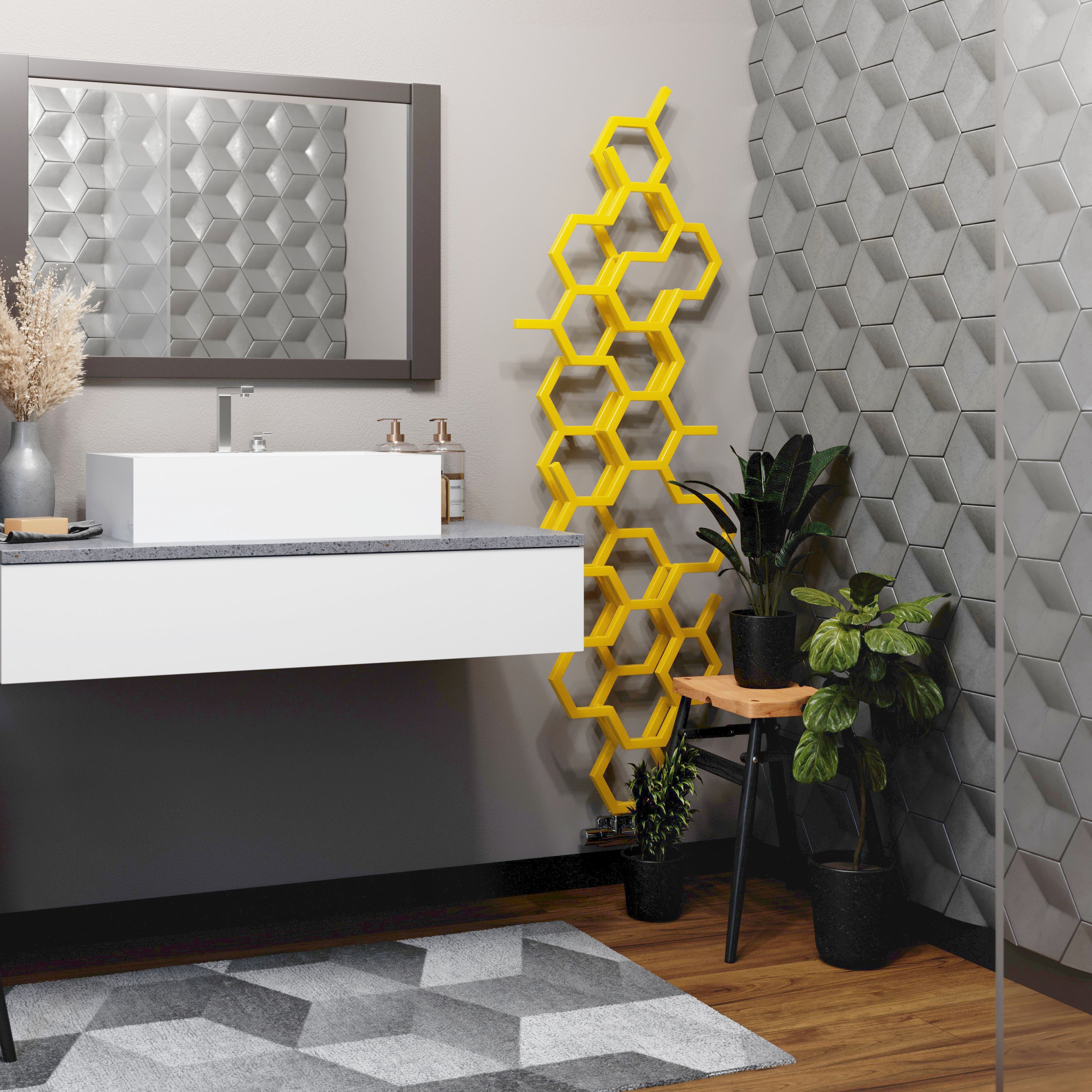 Terma Hex Mustard Vertical Designer 1708BTU Radiator, (W)573mm x (H)1700mm